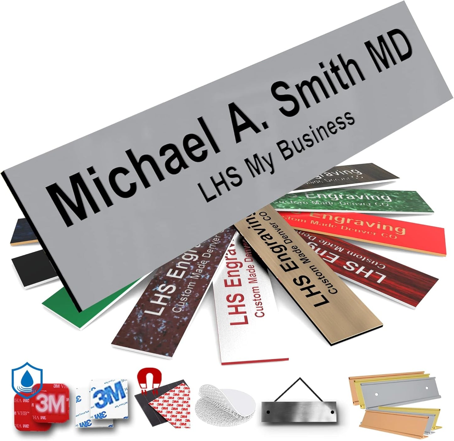 Door Name Plate Personalized for Office Gray Plastic Name Plate Black Letters - Made in USA 2x4 B8