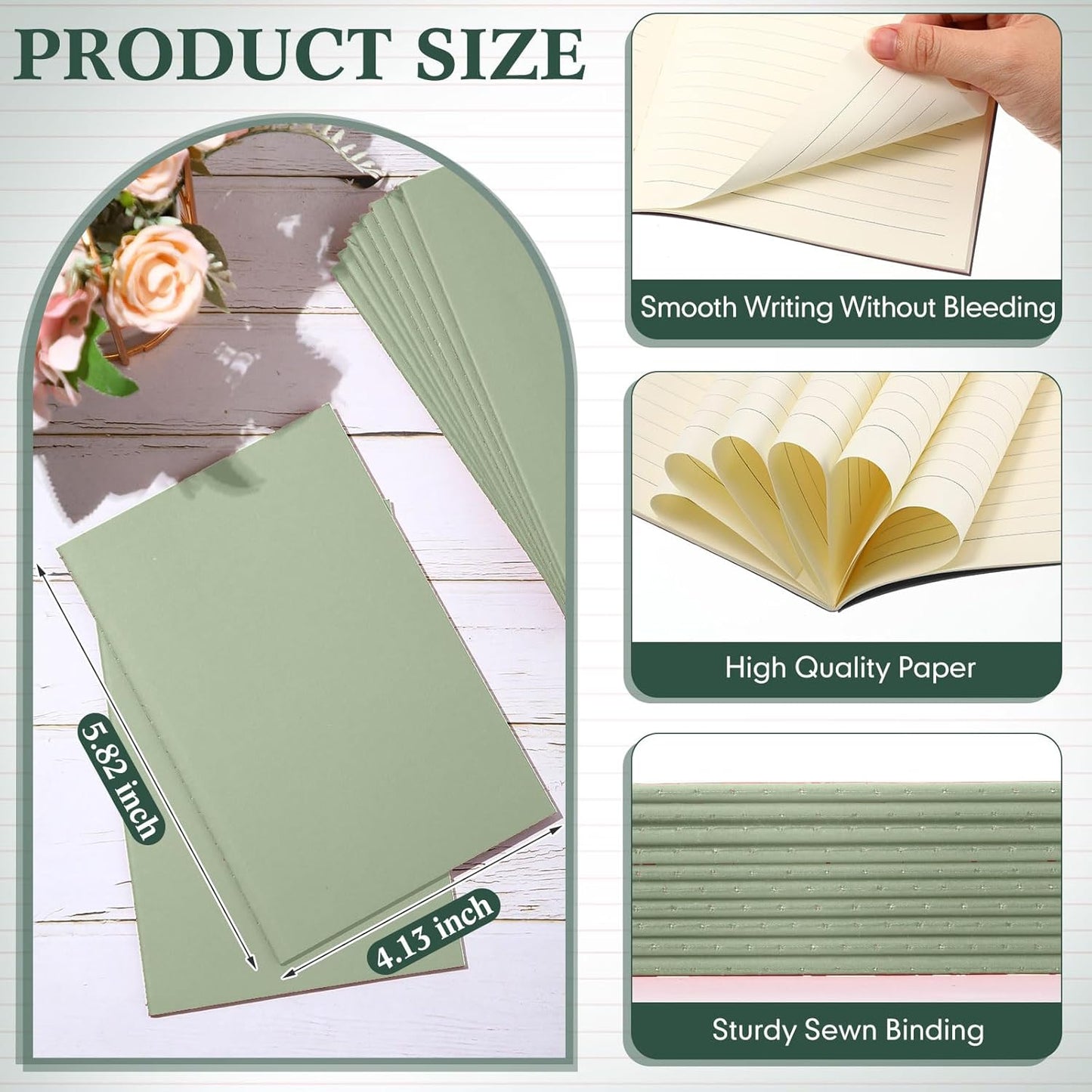 Sepamoon 150 Pack Kraft Notebook Journals 5.82 Inch x 4.13 Inch A6 Softcover Notebooks Bulk for Kids Student Writing Sketch Travel Journal Office Notepad with 48 Pages 24 Sheets, Lined(Light Green)