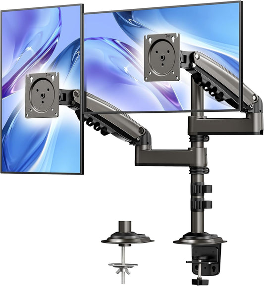 HUANUO 17-32 Inch Dual Monitor Stand, Gas Spring Dual Monitor Mount, Monitor Stand 2 Monitors, Ergonomic Adjustable Tilt/Swivel/Rotate, Weight Max 19.8 lbs, VESA 75/100mm