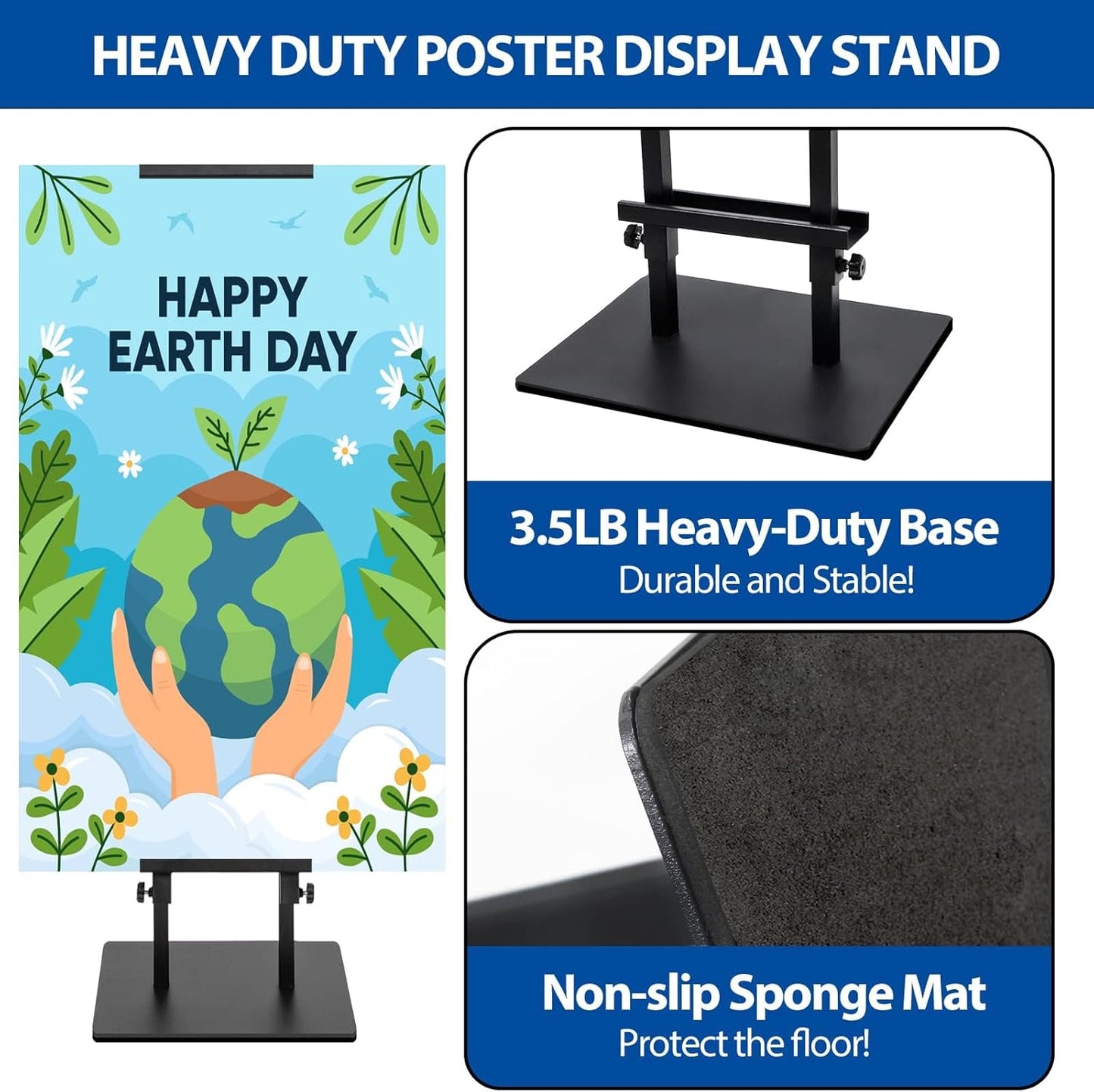 Pedestal Poster Sign Stand for Double Sided Display, Adjustable Poster Board Stand Height Up to 80", Heavy Duty Floor Standing Sign Holder for Board, Foam, Banner Display Stand, Black 1Pack