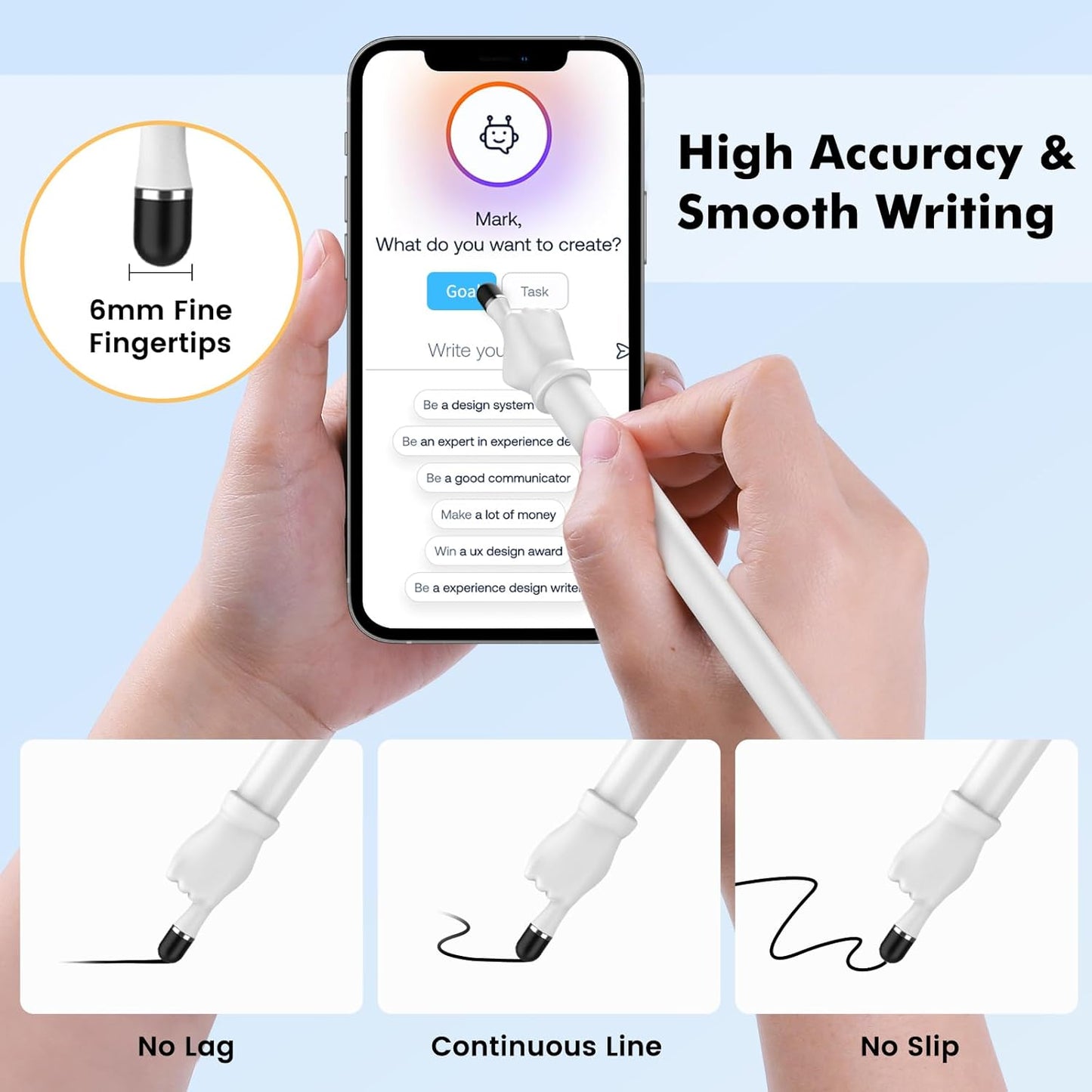 Stylus Pen for Touchscreen, MEKO 2-in-1 High Sensitivity Fingertip Stylus Pens for iPhone iPad Android Tablets Smartphone All Universal Touch Screens(2 Pack Black/White)