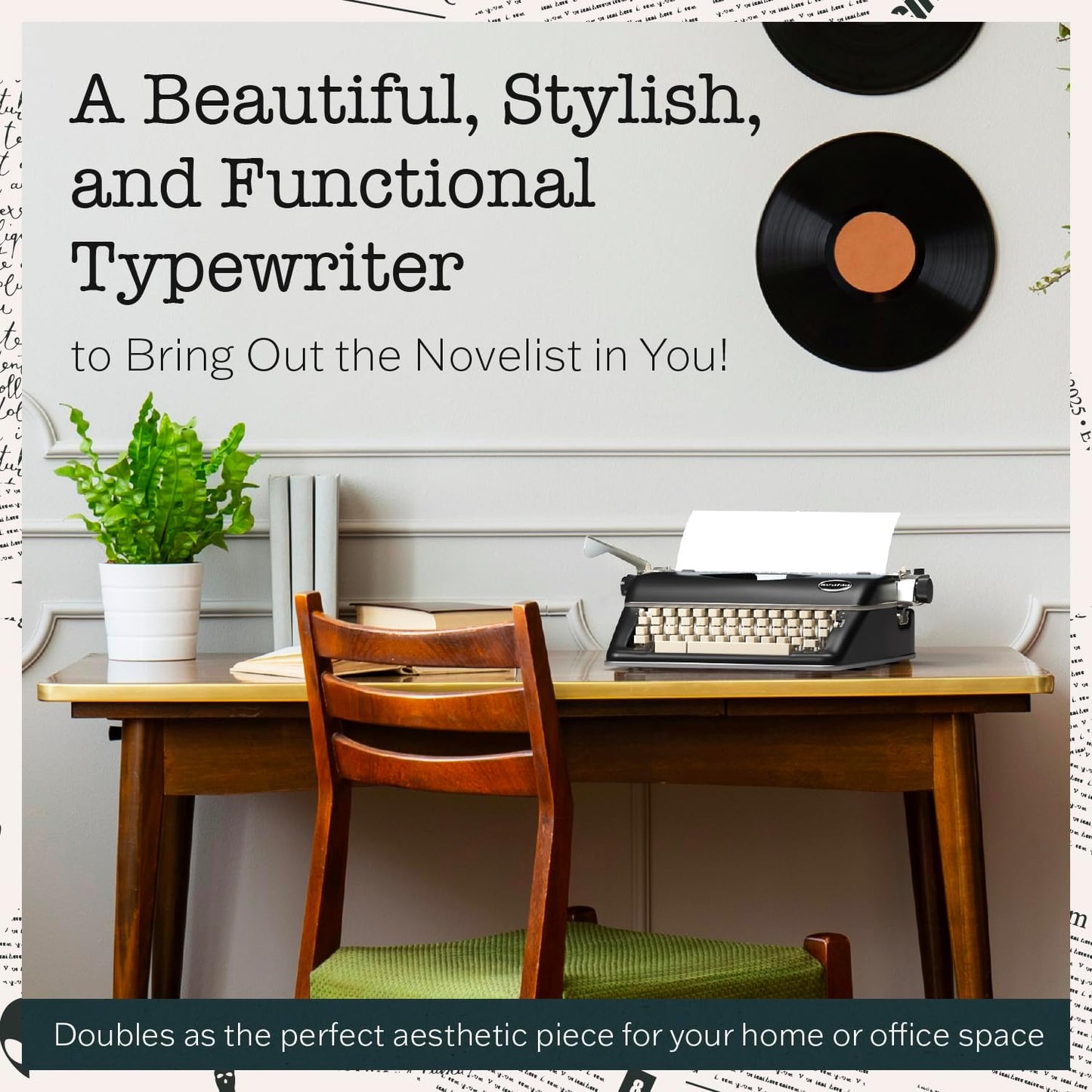 Maplefield Vintage Manual Typewriter - Black Metal - Desk Accessories & Office Supplies for Home Office