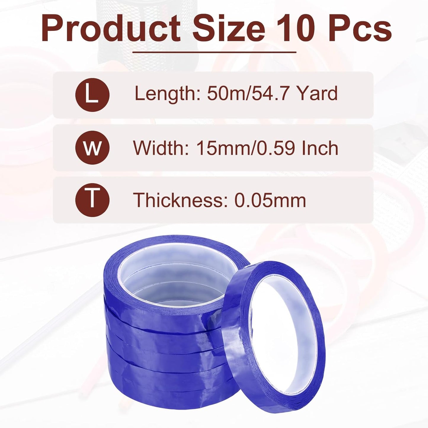 MECCANIXITY 10 Rolls Whiteboard Tape Graphic Chart Tape 15mm 54.7 Yard Art Tape Thin Self-Adhesive Pinstripe Tape Masking Tape for Gift Wrapping Craft Supplies, Blue