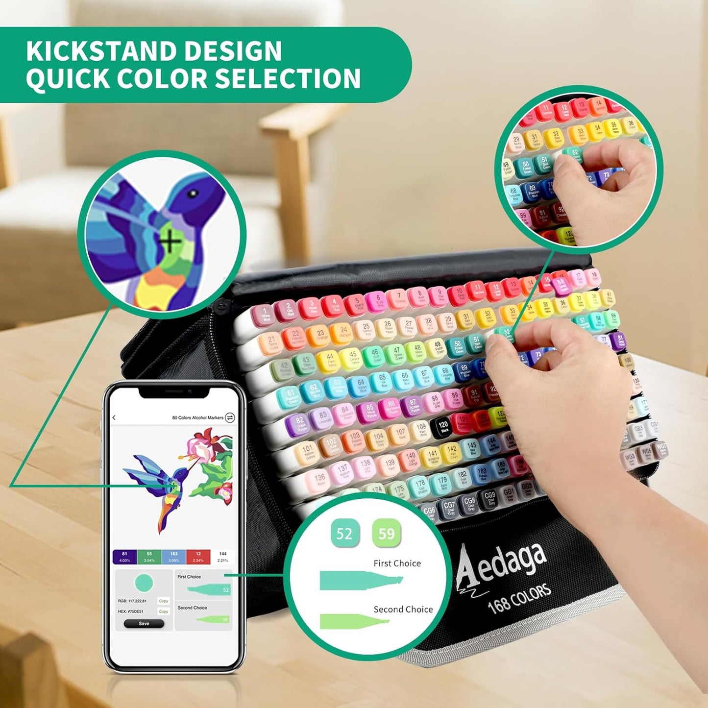 168 Colors Alcohol Markers with Free App, Dual Tip Art Markers with Kickstand Case for Artists Adults and Kids. Alcohol Based Marker for Coloring Painting Sketching and Drawing, Great Gift