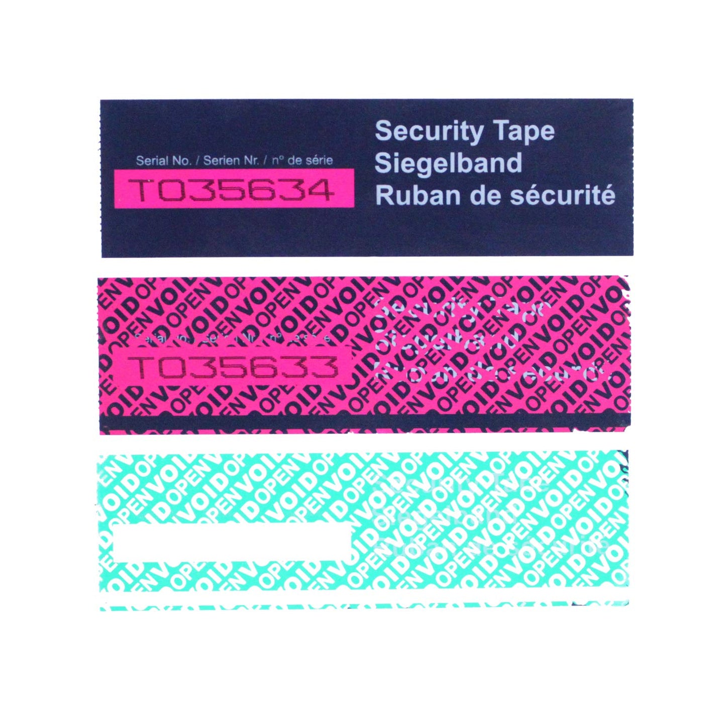 1 Roll Precut Serial Numbered Tri-Color Tamper Resistant Security Void Tape (45mm x 50m/roll, 100% Total Transfer, Ultra-Thick Void Film)