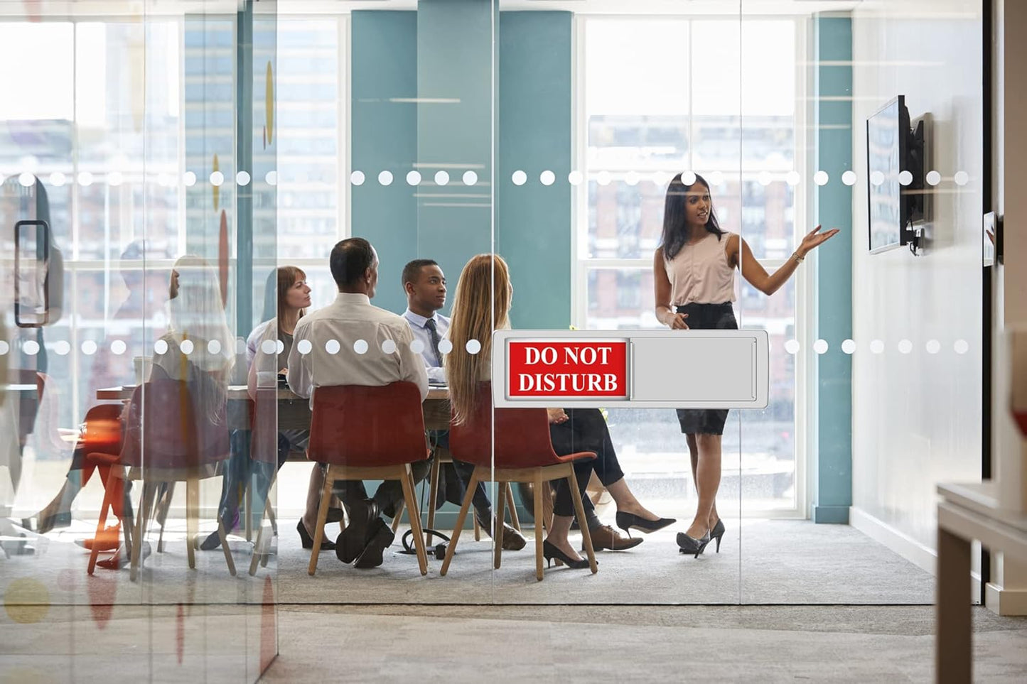 Magnetic Do Not Disturb Sign - Privacy Slider Door Hanger with Non-Scratch Surface, Reversible Indicator for Home Office, Restroom, Hotel, Hospital, Conference Room， 7"x2" Silver.