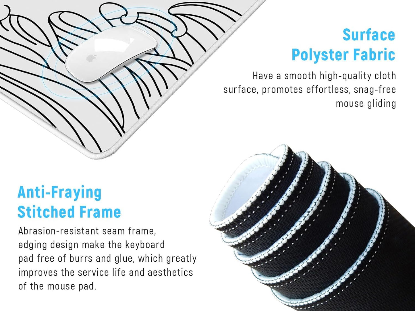 JIALONG Gaming Mouse Pad, Large Mousepad with Non-Slip Rubber Base, Smooth Cloth Surface Desk Keyboard Mat for Computer, PC, Laptop, Desktop 35.4 x 15.7 Inches, White