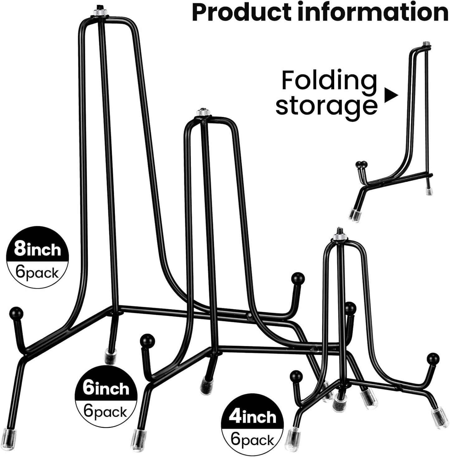 Chumia 18 Pcs Anti Slip Plate Stands for Display, Black Iron Easel Plate Holder Picture Frame Holder Stand for Display Decorative Photo Tabletop Artwork(4, 6, 8 Inch)