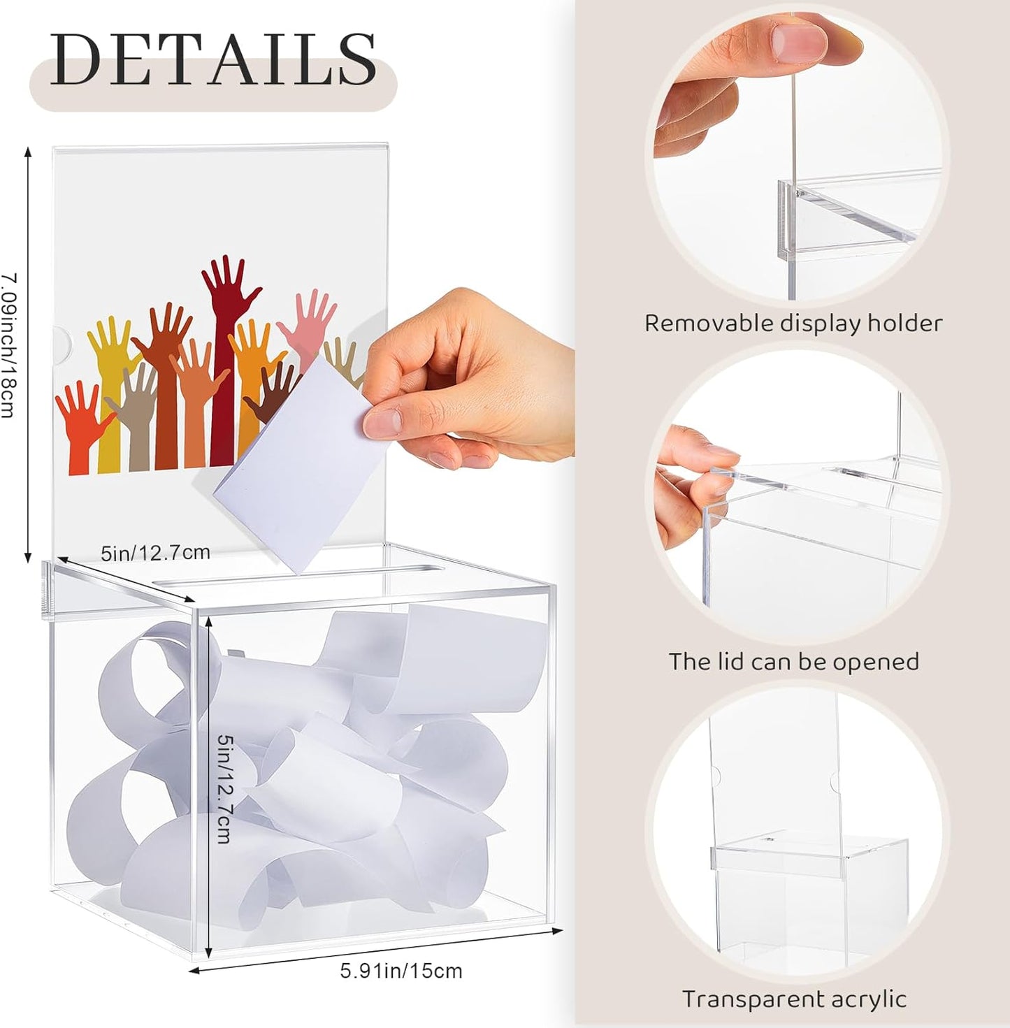 Bucherry 3 Pcs Acrylic Donation Box with Slot, 5.9 x 5 x 5 Inches Clear Ballot Suggestion Raffle Ticket Box with Sign for Fundraising, Raffle, Collecting, Donating, Voting