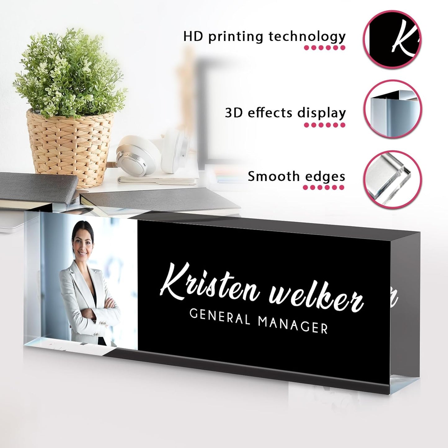 Personalized Name Plate for Desk - Custom Engraved Name Plates for Man - Boss Day Gifts for Boss - Acrylic Office Decor Appreciation Gifts for Teacher Nurse Coworker Social Worker (Elegant Black)