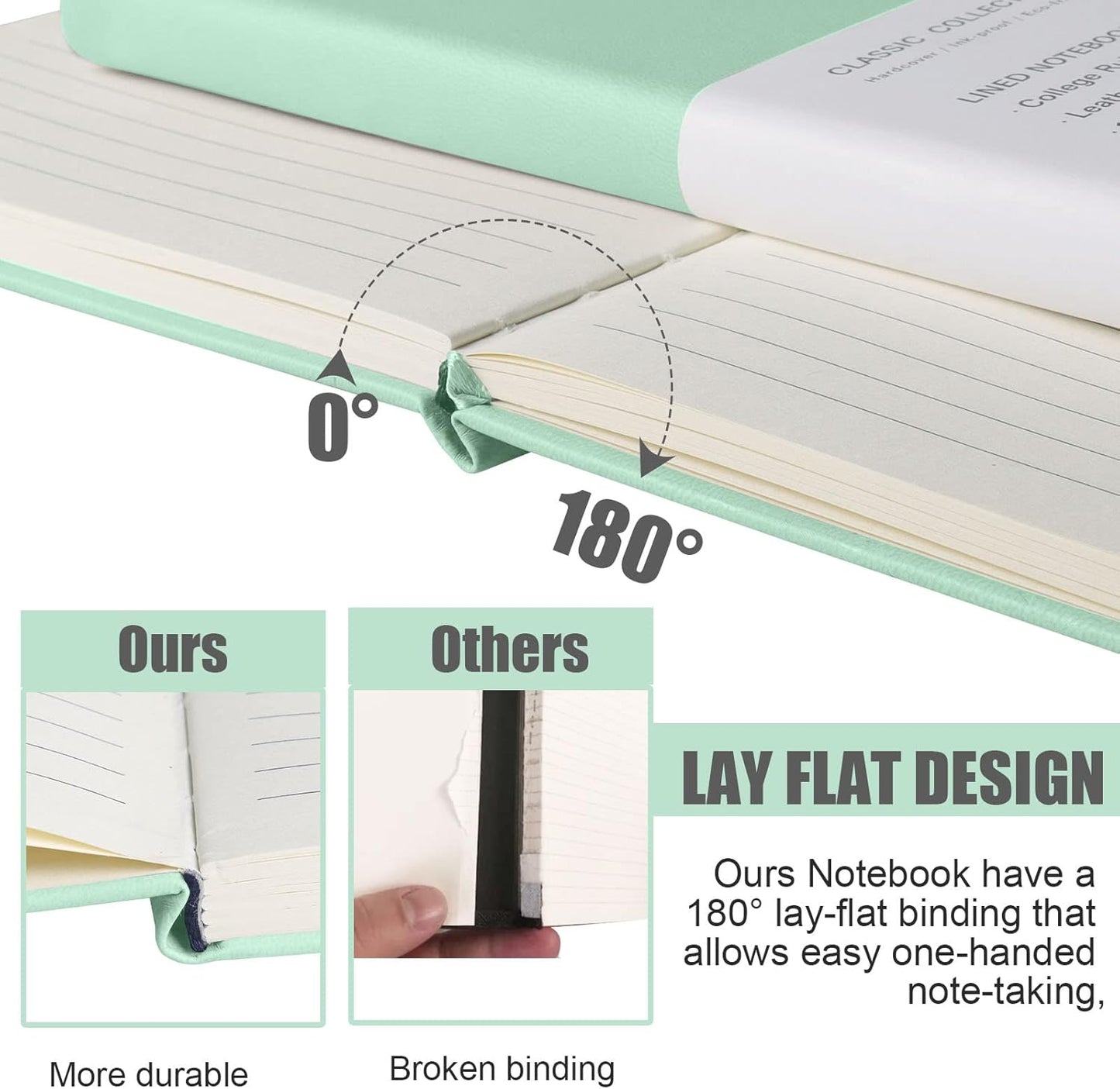 Lined Journal Notebook, 6Pack(Eggshell Green), 160 Pages, Medium 5.7 inches x 8 inches - 100 gsm Thick Paper, Hardcover