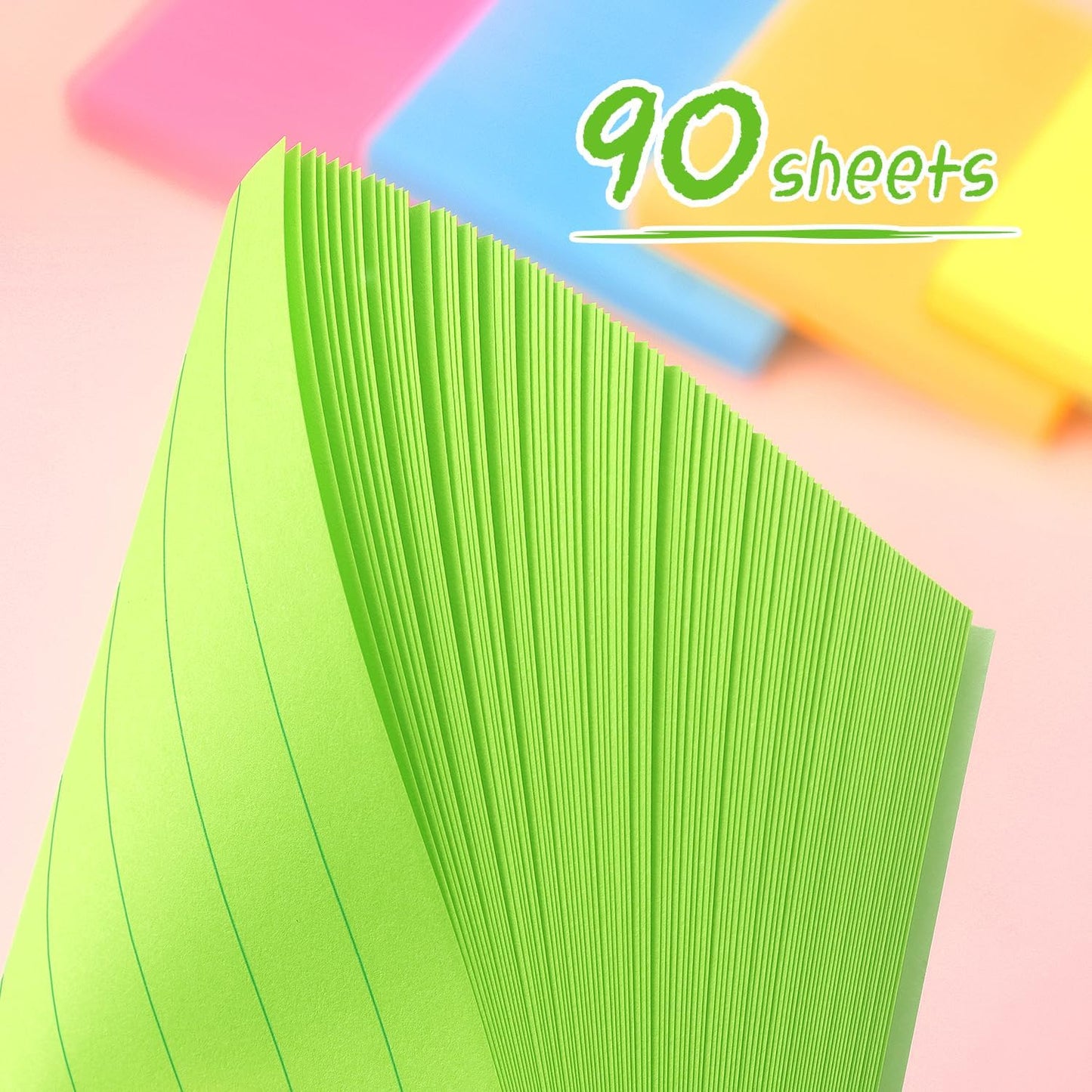 Lined Sticky Notes 3x3 Sticky Notes with Lines Self-Stick Notes Bright Color 4 Pads 90 Sheets/Pad (Green)