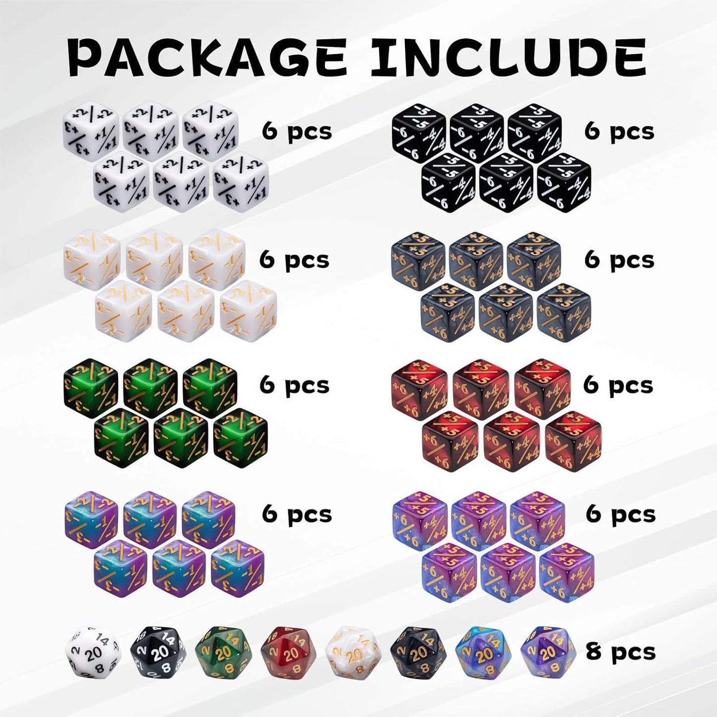 56 Pieces MTG Counter Dice Set in 8 Colors, 48 Pieces Life Counters Tokens Dice Set and 8 Pieces D20 for MTG, TCG, Cards Gaming Accessories