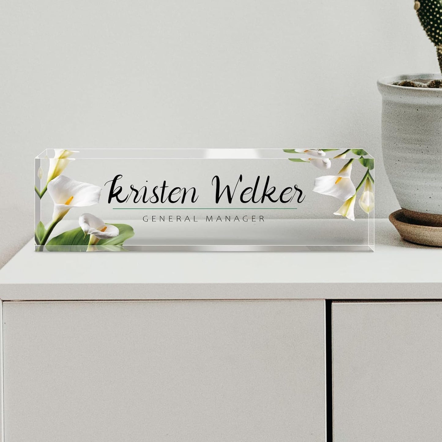 Office Desk Name Plate Personalized, Custom Name Plates for Desks, Name Plate Personalized for Office, Employee Appreciation Gifts (Calla Lily)
