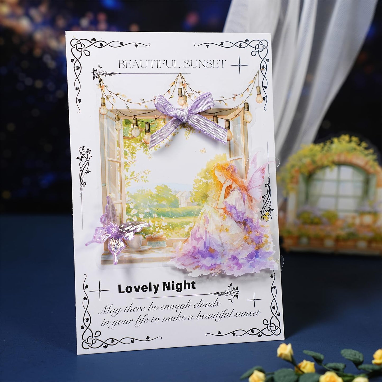 Romantic Window PET Stickers, 96pcs Dreamy Floral and String Light Decorative Sticker for Scrapbooking, Journaling, DIY Crafts, Planner Supplies