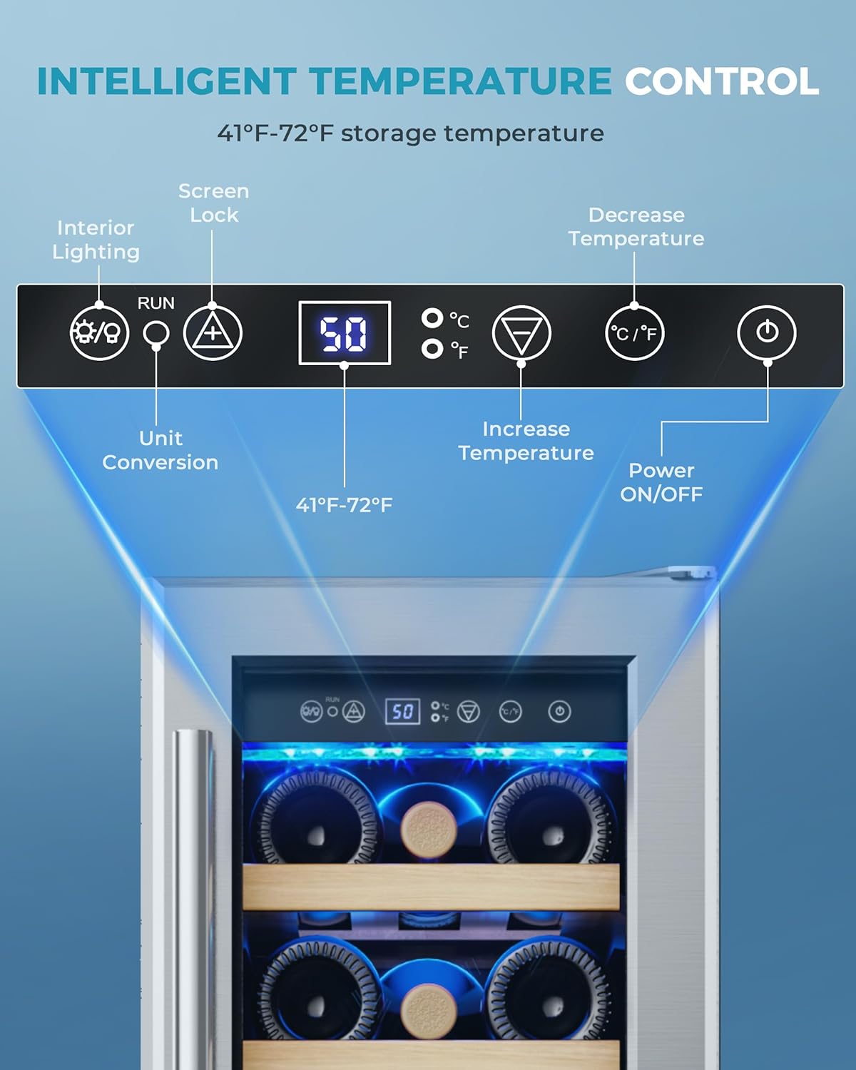 EUHOMY 12 Inch Wine Cooler Refrigerator, Wine Fridge 18 Bottles, Built-in or Freestanding with Double-Layer Tempered Glass Door, Mini Fridge with Quiet and Temperature Memory Function