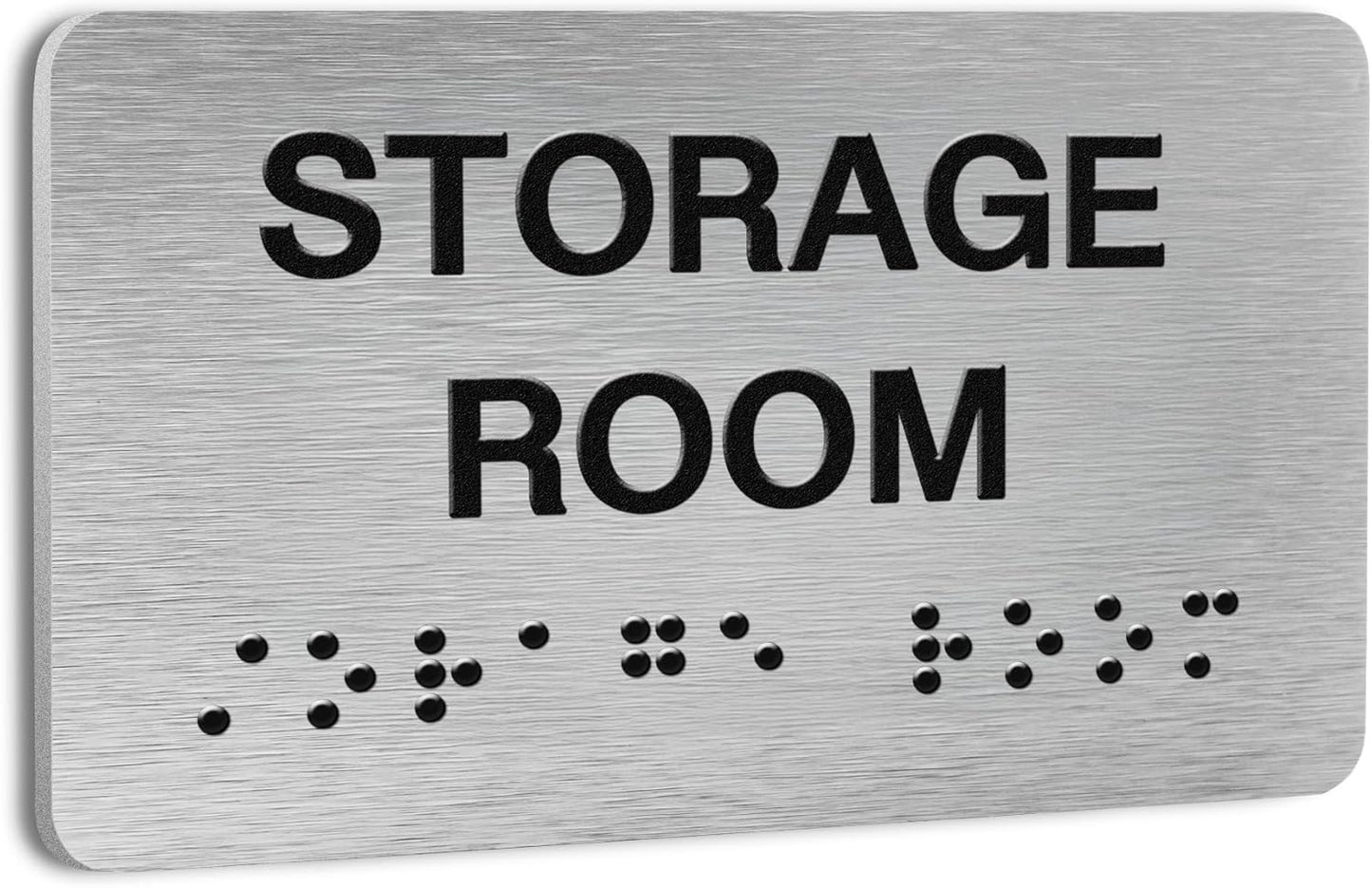 Storage Room Signs for Business and Office Sign, ADA Signs with Raised Text & Grade 2 Braille, Easy Installation with Adhesive Pad – Brushed Aluminum/Silver