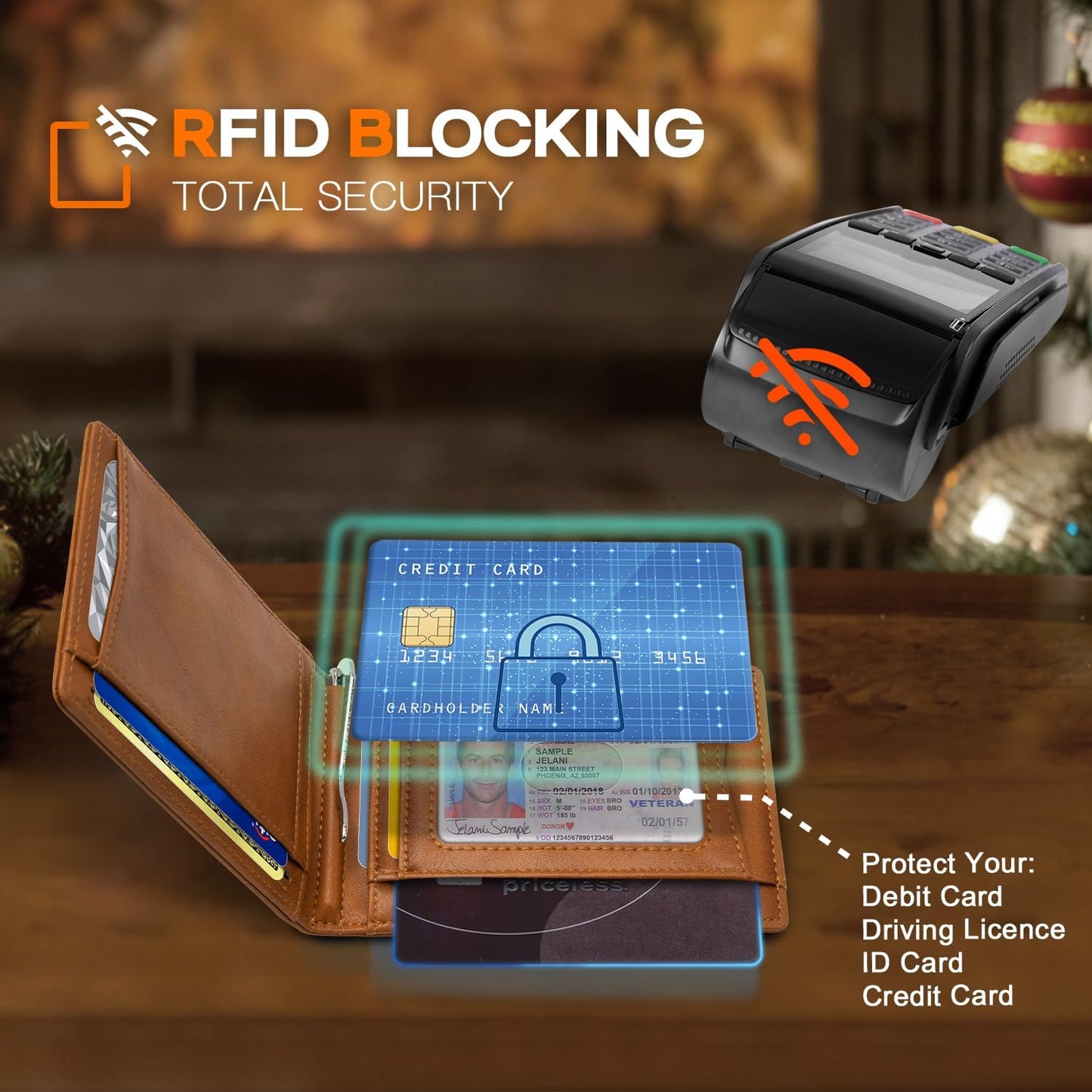 Slim Wallet for Men Genuine Leather RFID Blocking Bifold Minimalist Front Pocket Mens Wallet with Money Clip Thin Gift Box