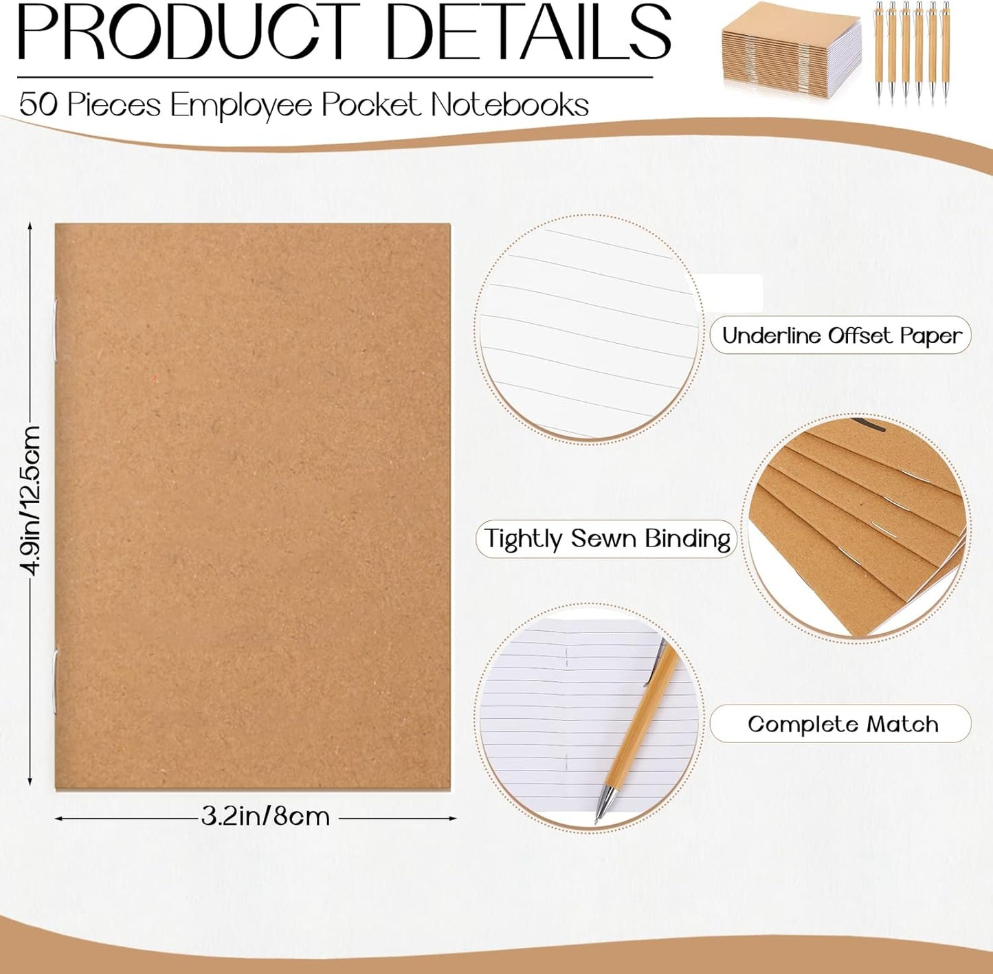 Kisston 50 Sets Mini Pocket Notebook with Pens Bulk Christmas Notebook Gifts Small Memo Notepad with Bamboo Pens for Employee Coworker Team Gifts(Classic Color)