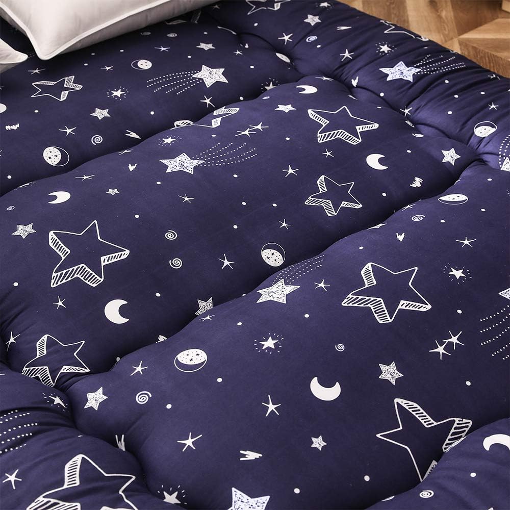 MAXYOYO Navy Star Futon Mattress Japanese Floor Mattress Tatami Floor Mat Foldable Bed Portable Camping Mattress Kids Sleeping Pad Floor Lounger Couch Bed Queen Size