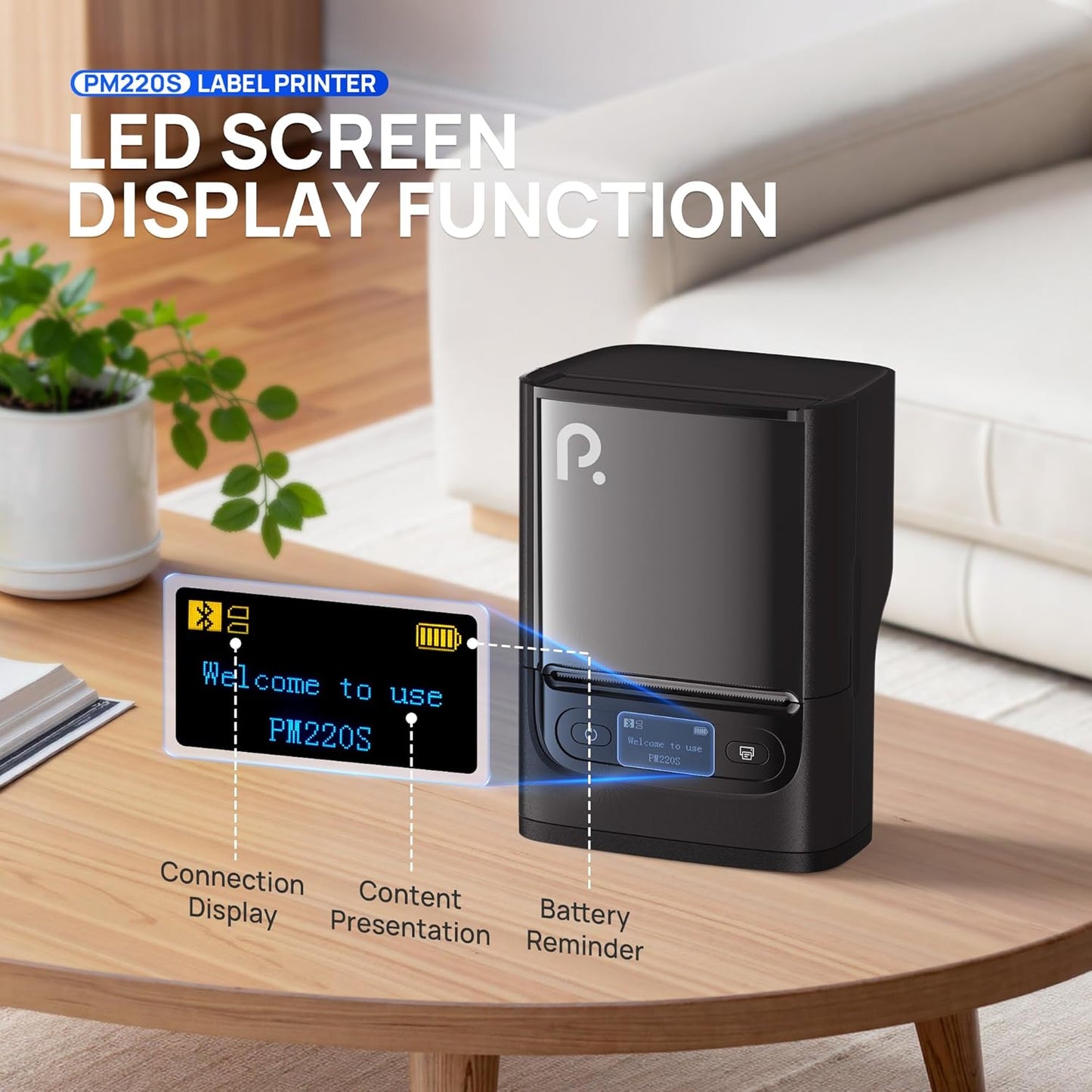 POLONO PM220S Label Maker Machine with Tape, Bluetooth Thermal Label Printer, Portable Sticker Printer,Chocolate Dark