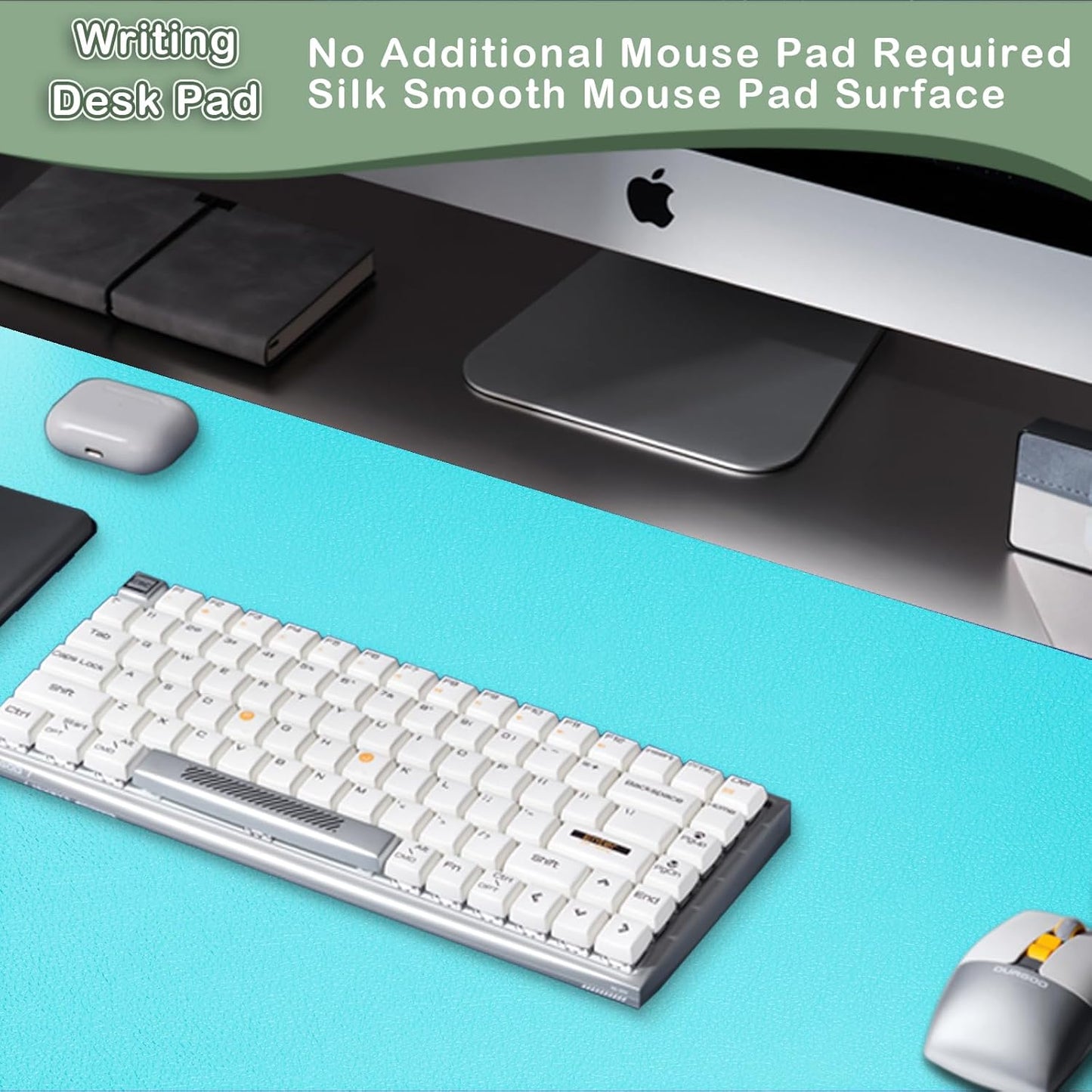 Boutilon Leather Desk Pad Protector,Non-Slip Mouse Pad,Laptop Desk Pad,Office Mouse Mat,Waterproof Leather Desk Blotter,Desk Writing Pad for Office and Home (XL-Bright Blue,35.4"x 15.7")