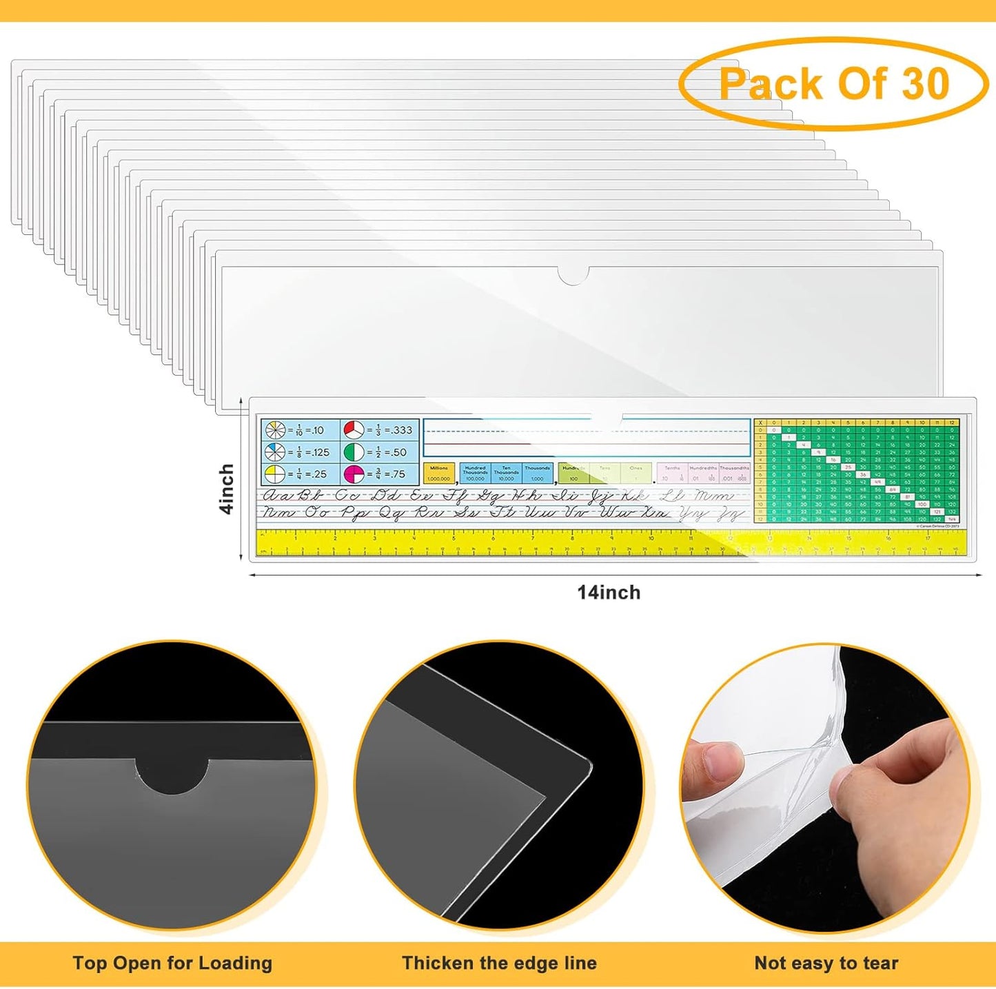 Chinco 30 Pcs Self Adhesive Pockets, Bin Labels for Storage Bins, Clear Pocket Label Sleeves, Plastic Index Card Holder with Top Open for Organizing Bins Box Drawer(14 x 4 Inches)