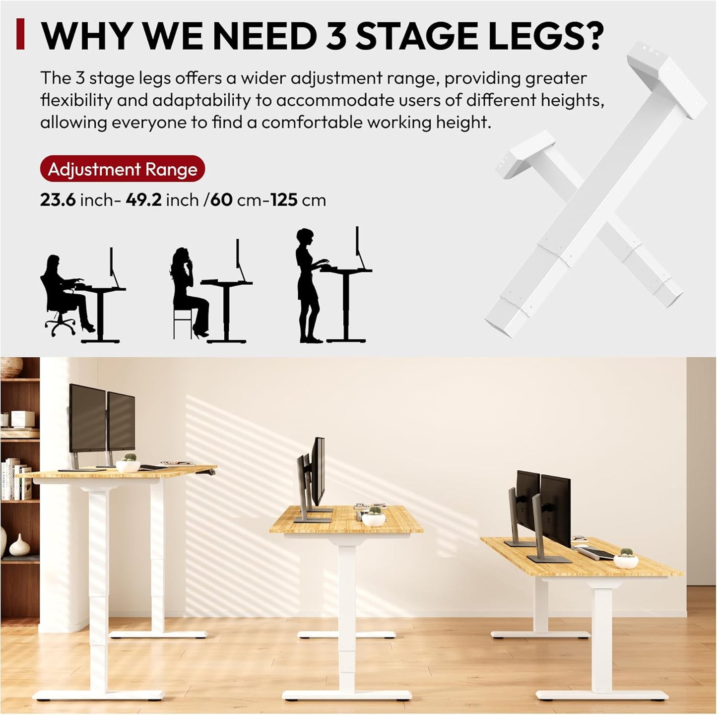 Standing Desk with Dual Motor, 3-Stage Lifting Column, Handset with 3 Preset and Sit-Stand Reminder - 78 inch Whole Piece Real Bamboo/White Frame, Height Adjustable Desk for Home and Office