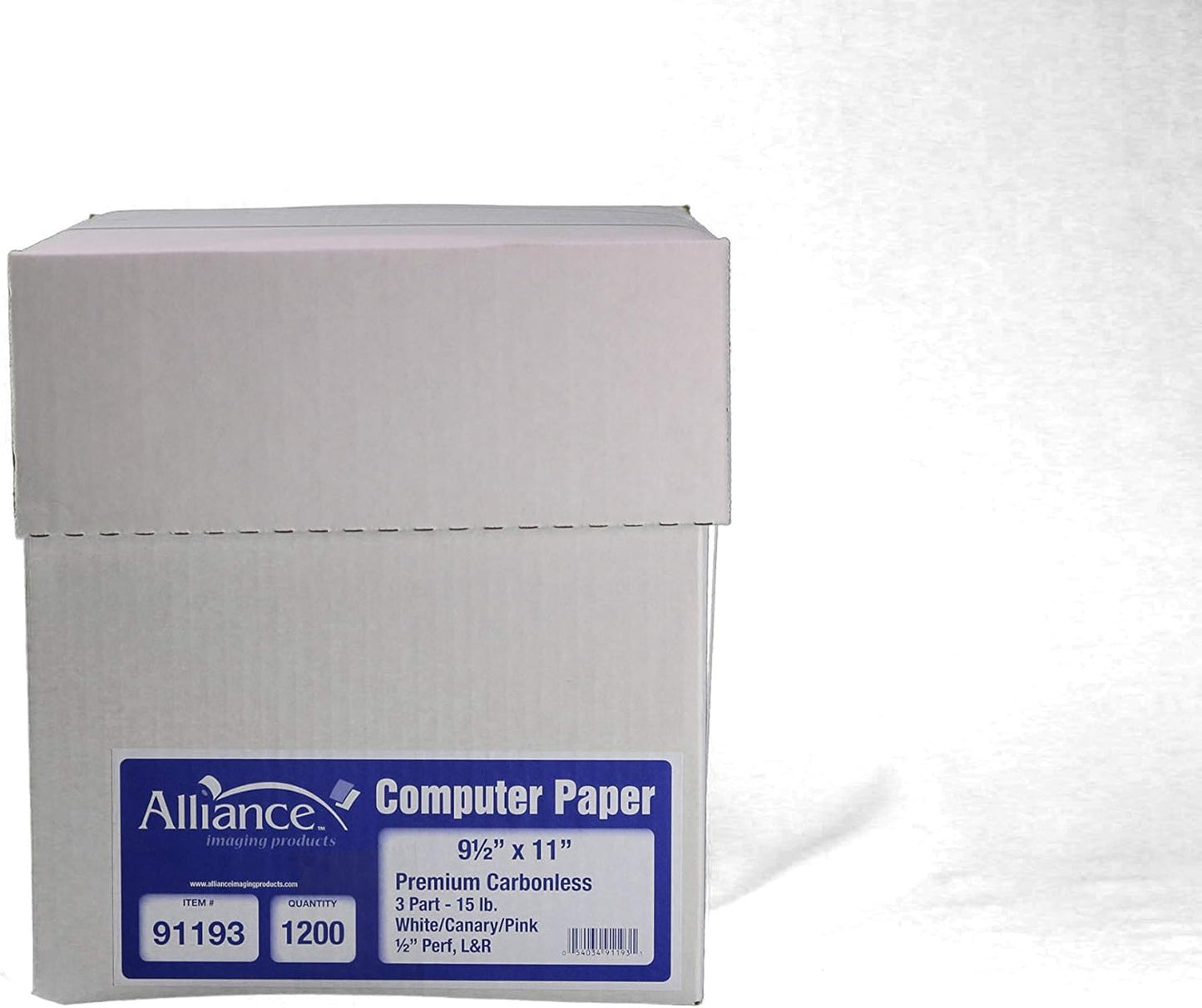 Alliance Premium Carbonless Computer Paper, 9.5 x 11, Blank Left and Right Perforated, 15 lb (3-Pt W/P/C 1200/Ctn 80 Ctns/Pallet)