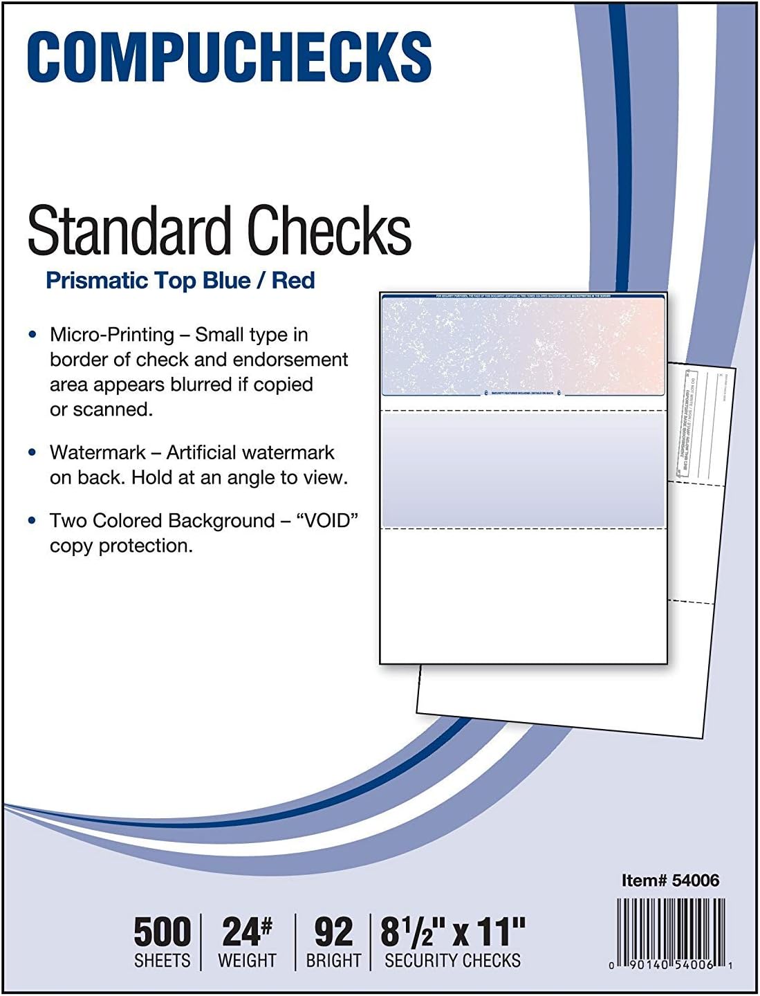 Business Voucher Check Stock - Versacheck Refills - 500 Sheets, Check on Top, Blue/Red Prismatic