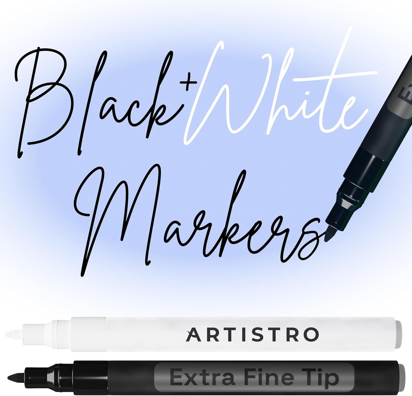 ARTISTRO 2 Black & White Acrylic Paint Markers - 0.7mm Extra Fine-Tip Paint Pens - Perfect for Crafting, Art Projects, & More
