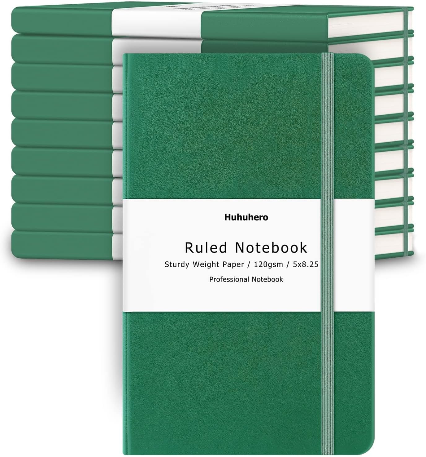 Huhuhero Notebooks Journal, Ruled Notebook, Premium Thick Paper Lined Journal, Black Hardcover Notebook for Office Home School Business Writing Note Taking Journaling, 5"×8.25" (10, Green)