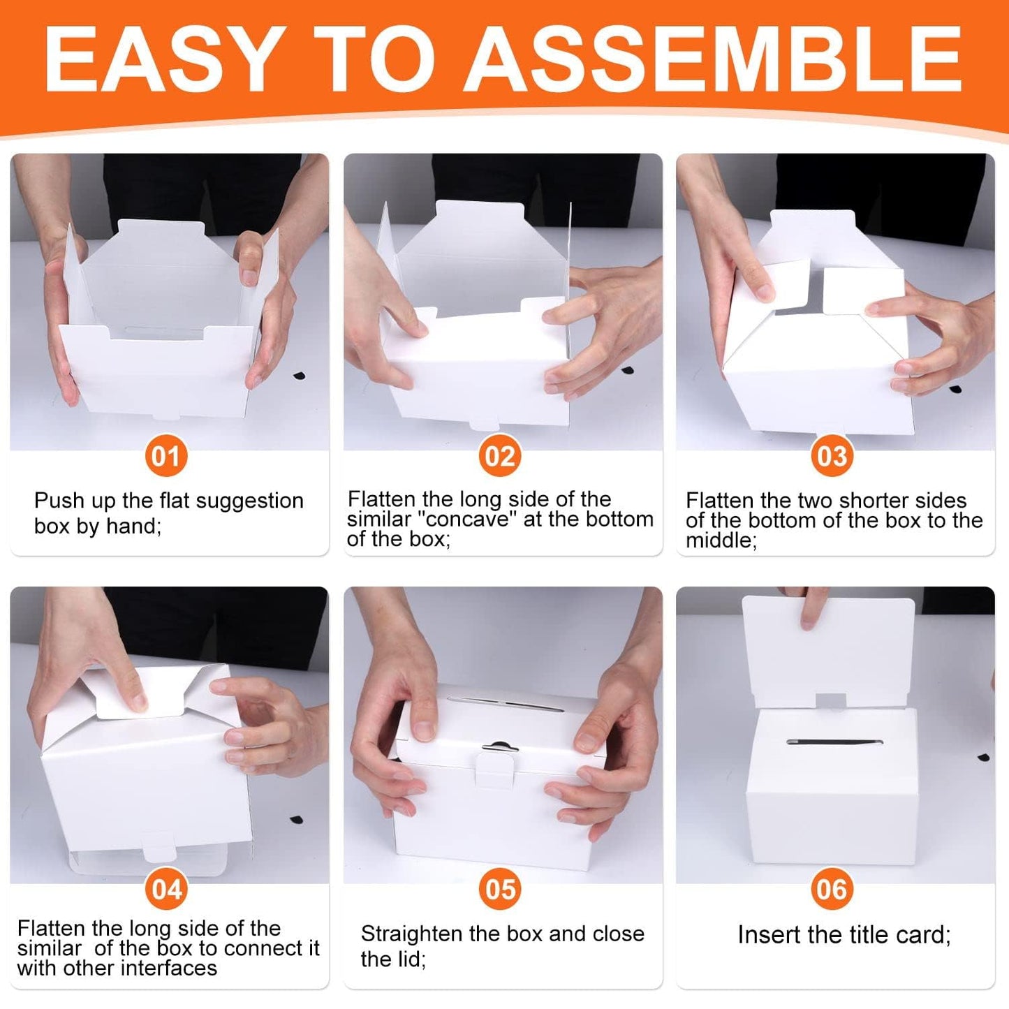 GRAWUN 12 Pack Cardboard Ballot Box with Slot, White Glossy Raffle Boxes 6.5x4.5x4.5Inch, Suggestion Boxes with Removable Slot,Donation Boxes for Fundraising, Collecting Card and Voting Contest