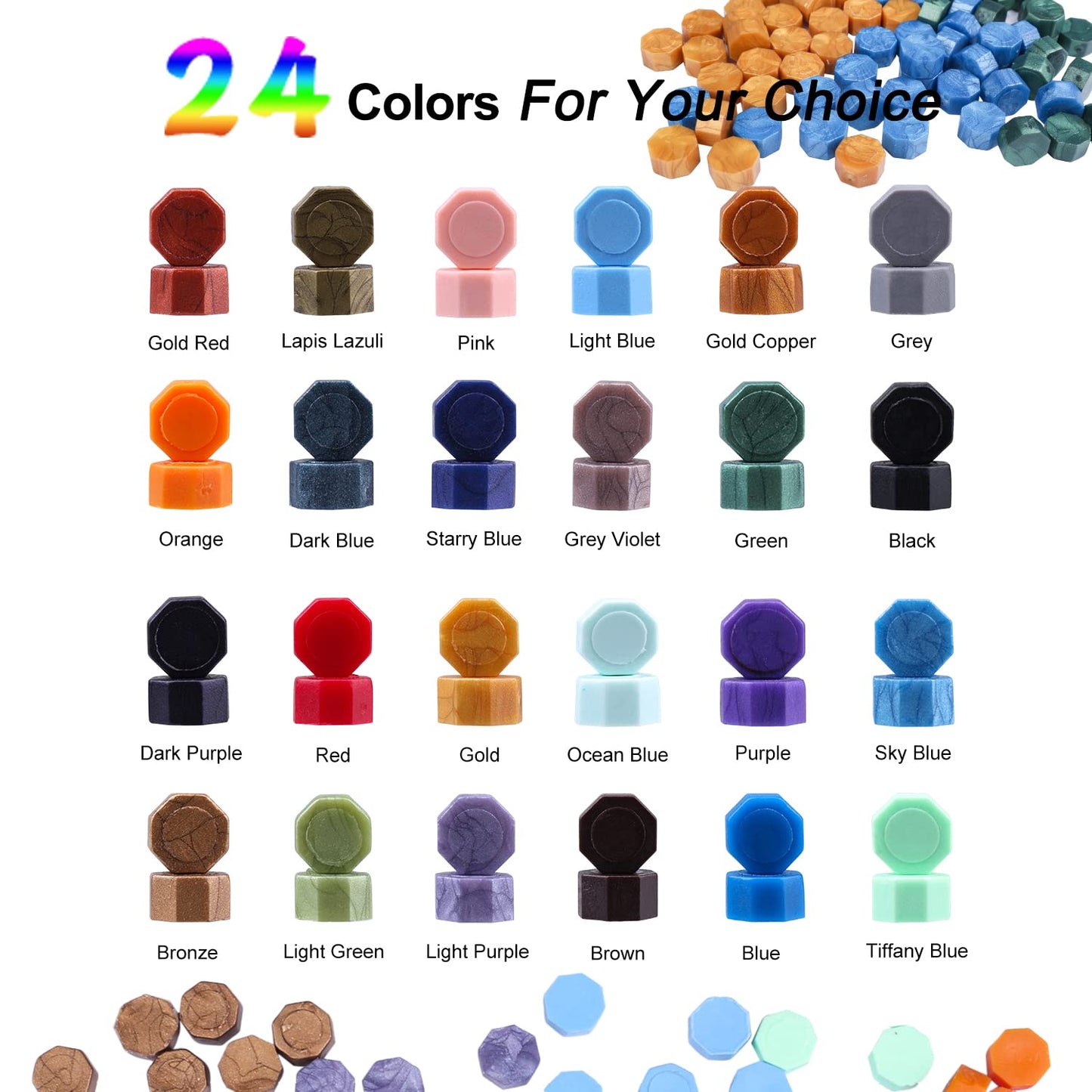 Aottom Wax Seal Stamp Kit with Gift Box, 24 Colors 650 Pcs Beads, Warmer, Envelopes, Candles, Stamp, Metallic Pen for Gift and Decoration