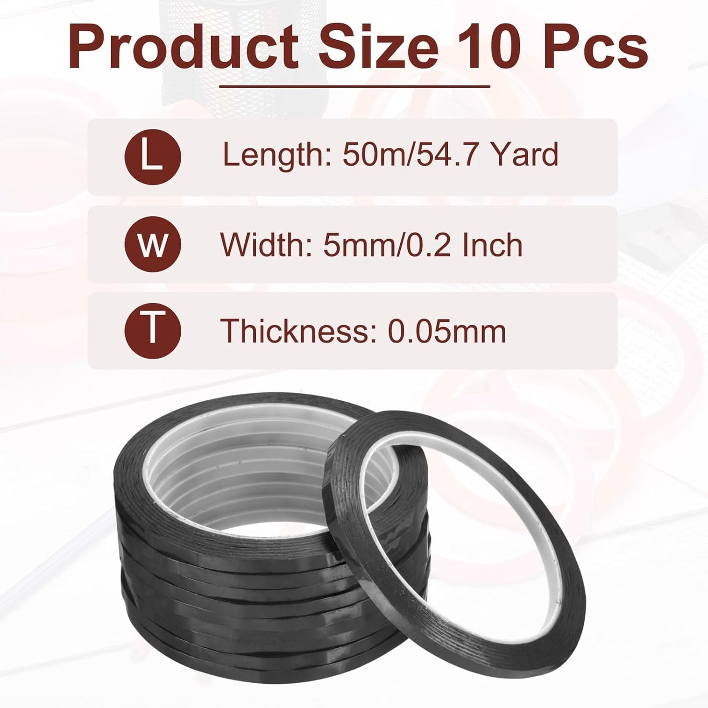 MECCANIXITY 10 Rolls Whiteboard Tape Graphic Chart Tape 5mm 54.7 Yard Art Tape Thin Self-Adhesive Pinstripe Tape Masking Tape for Gift Wrapping Craft Supplies, Black