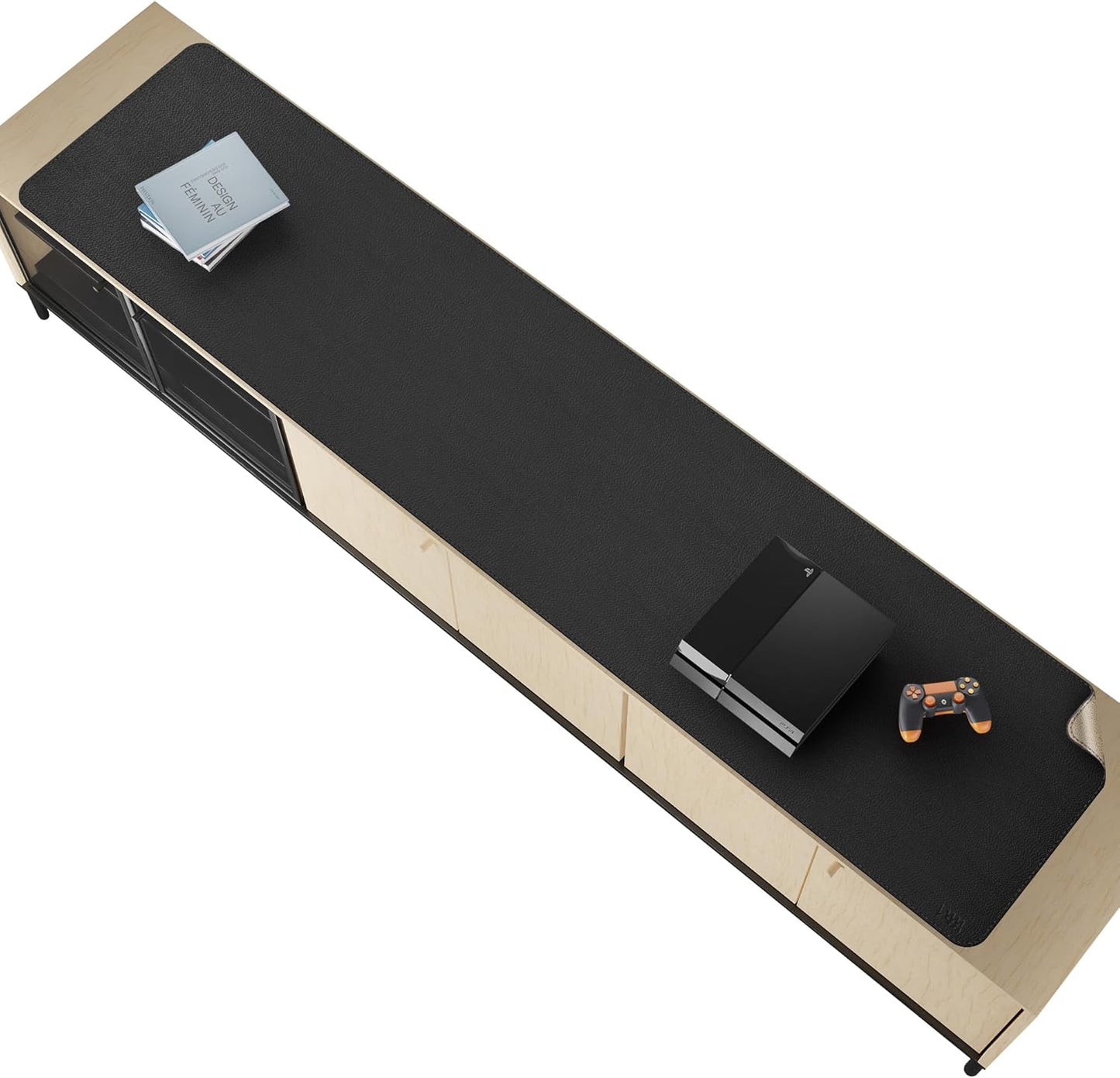 Vyaaa 70.8"x15.7" PU Leather & Cork Large Desk Mat (Black) - XXL Extended Mouse pad, Reversible Desk Protector, Non-Slip Computer Desk pad for Office, Gaming, Home