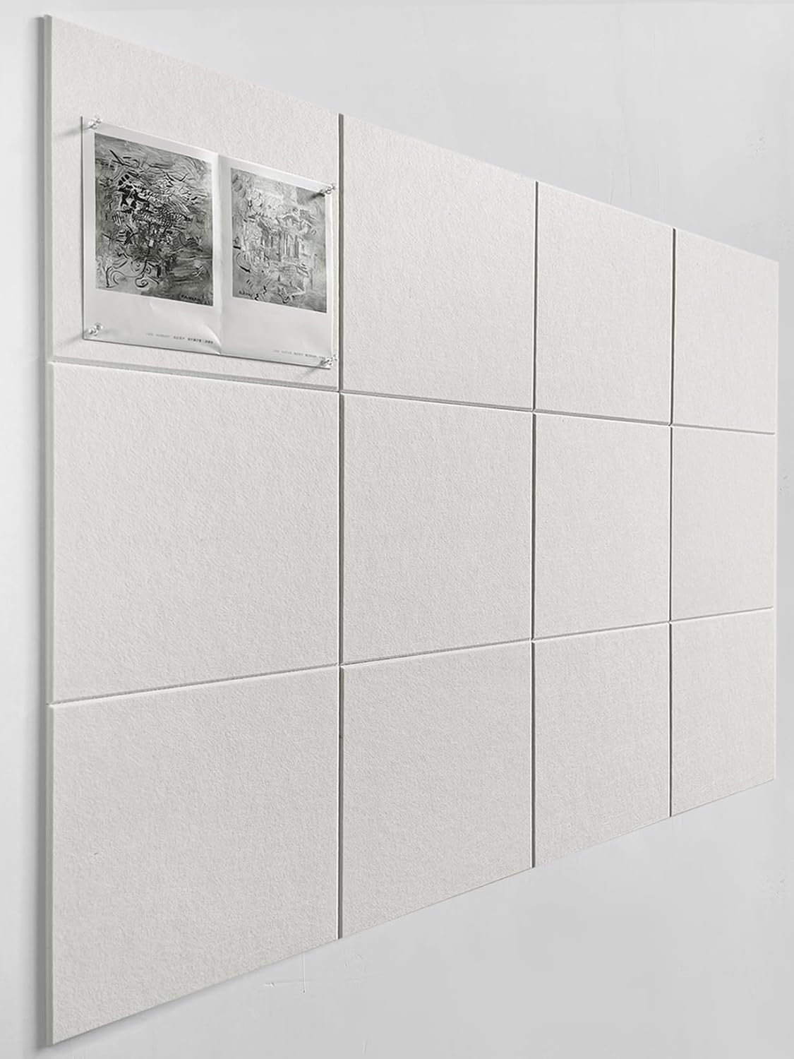 Large Cork Board Alternative - 12-Pack Felt Wall Tiles with Safe Removable Adhesive Tabs, Cork Wall Tiles Bulletin Board Home Office Essentials - Warm White