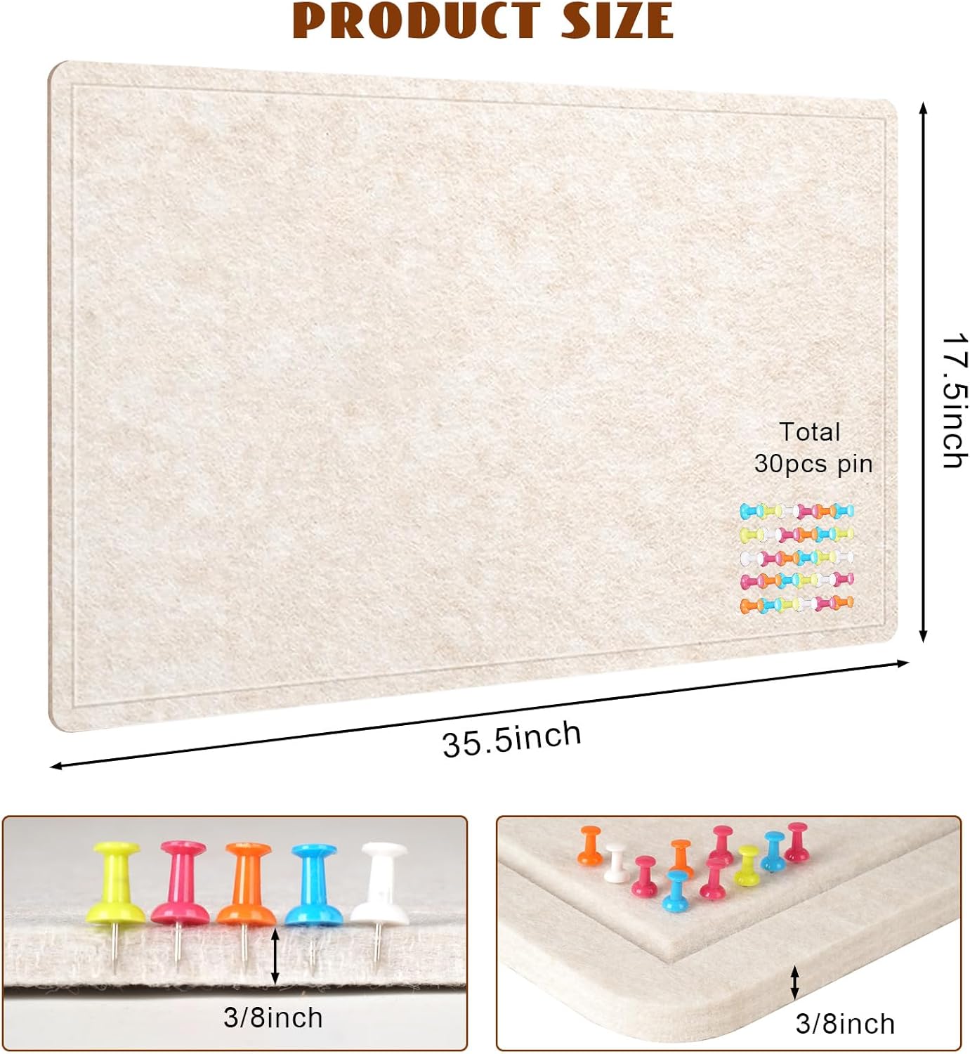 Bulletin Board - 35 x 17.5 inches Decorative Felt Pin Board - Cork Board Alternative for Wall - Foldable Photo Board Self-Adhesive Prayer Board with 20 Pushpins - Oatmeal