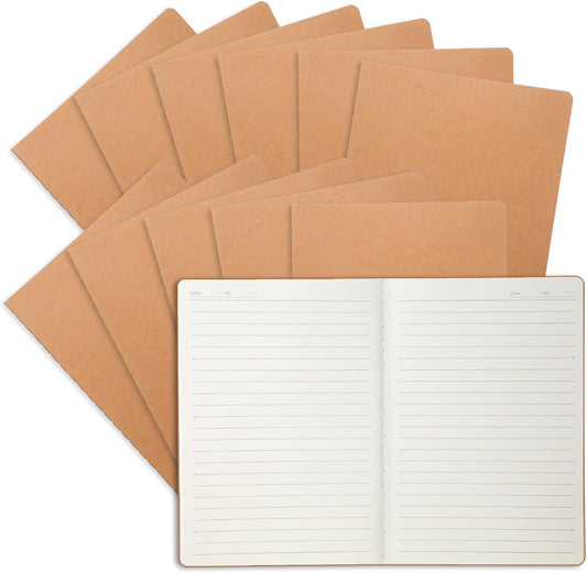 miikoul 12 Pack A5 Kraft Paper Notebook Lined Journal Bulk, 8.3 X 5.5 Inch, 60 Pages/30 Sheets, 80gsm, Travel Notebook Notepad for Adult, Students, Gift, Office, Back to School Supplies