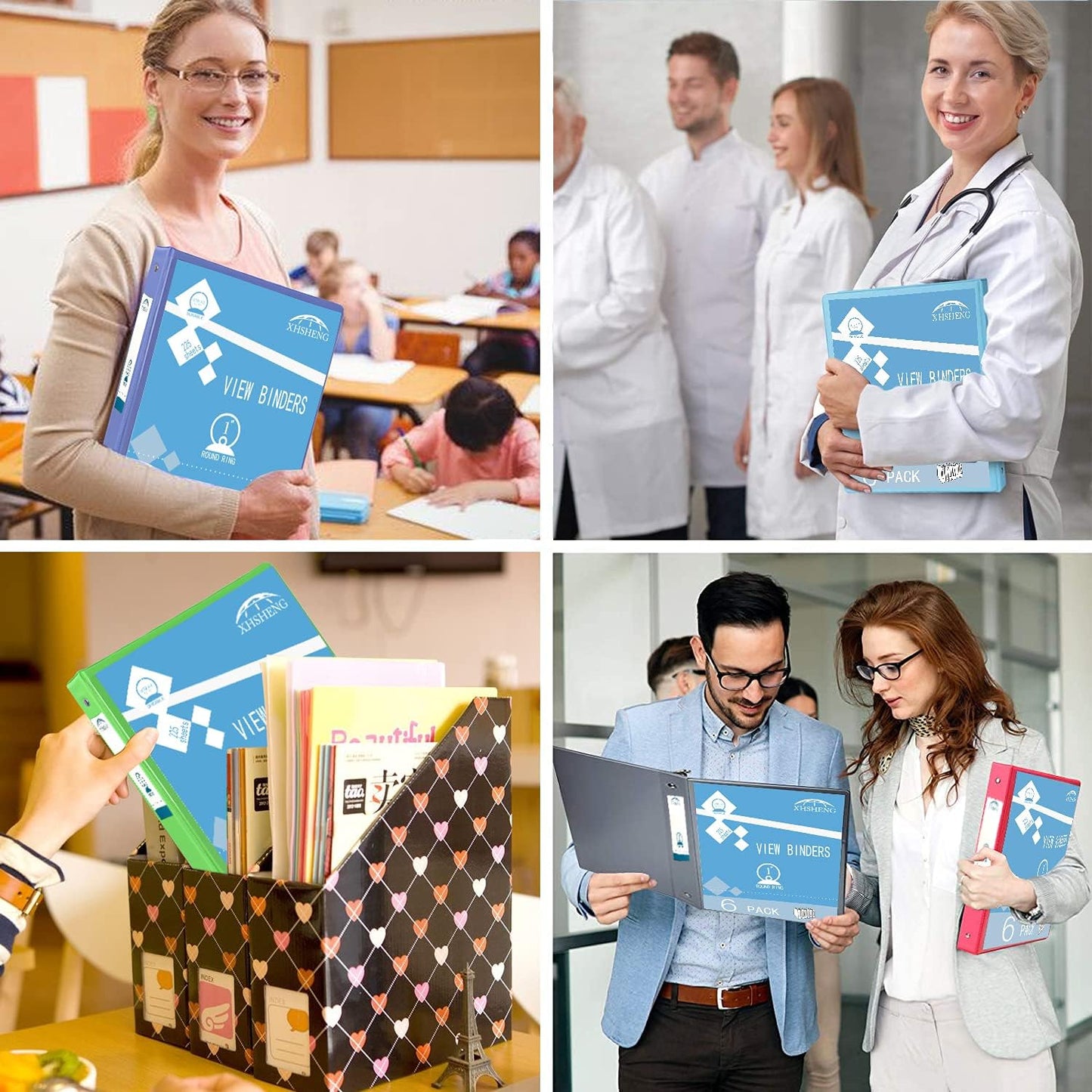 3 Ring Binders,1” Round Ring, Holds 8.5 * 11inch Papers, with 2 Pockets,6 Colors Binder Assorted Pack