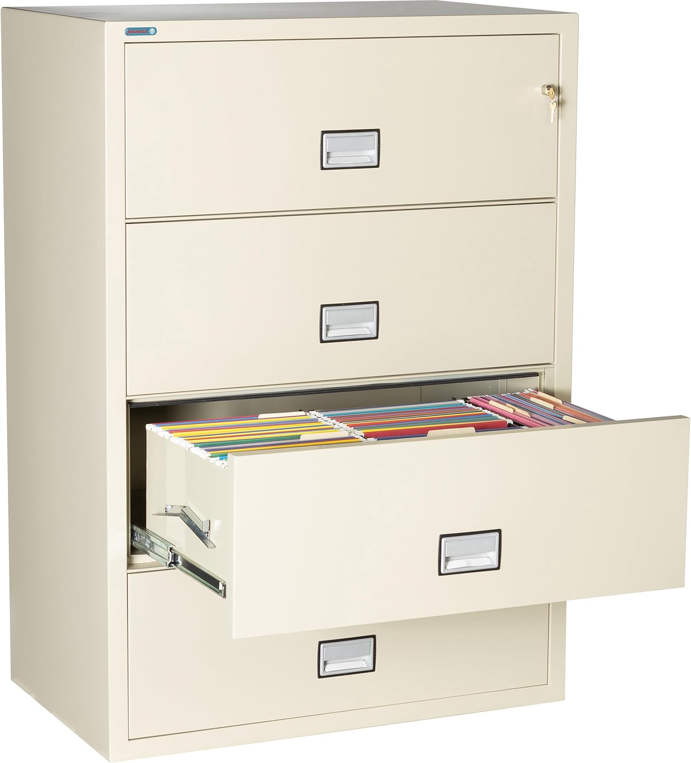 38 inch Wide 4-Drawer Lateral Fireproof File Cabinet – Legal and Letter Size Filing – Key Lock – Water Resistant – Fire Safe and Impact Rated – Putty Finish – Model LAT4W38P