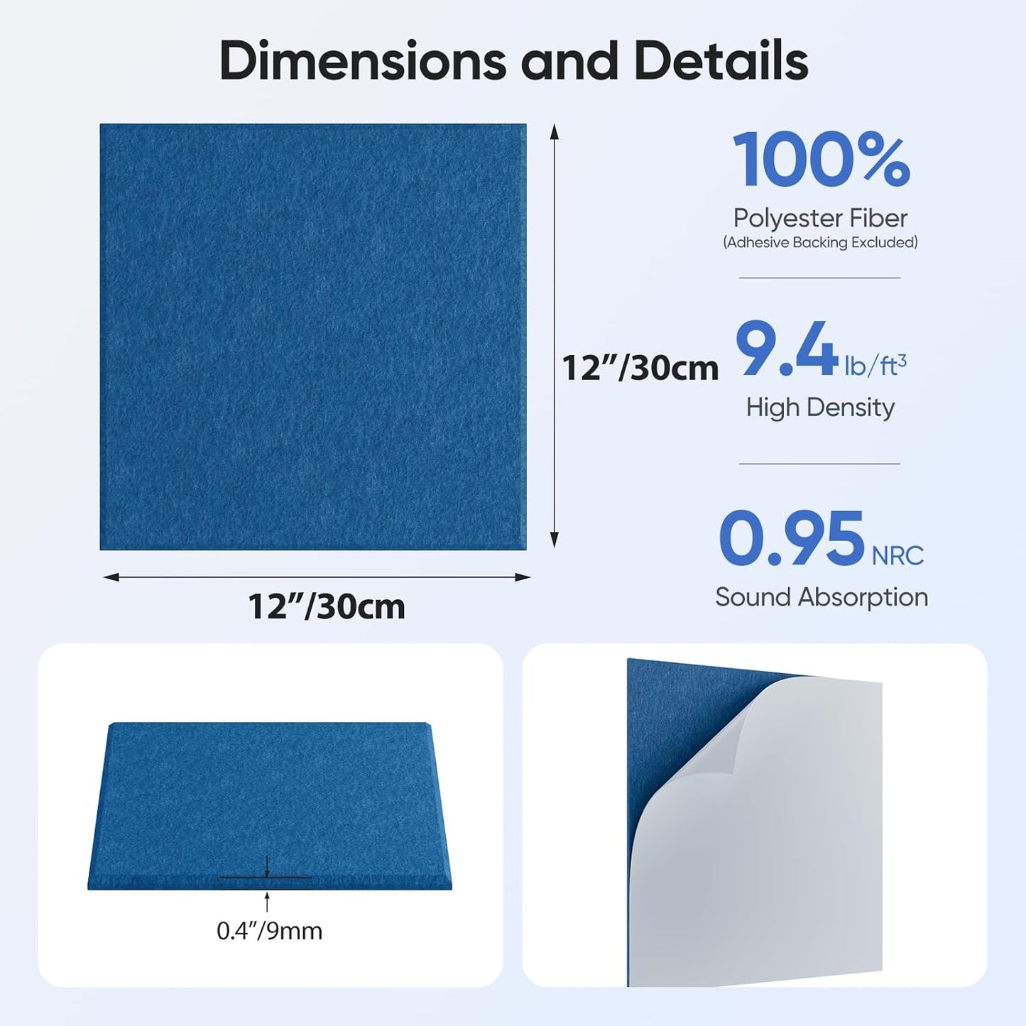 12 Pack 12" X 12" X 0.4" Acoustic Panels for Wall Sound Absorbing,Square Self-Adhesive Sound Panels, High Density Suitable for Multiple Scenarios(Yale Blue)