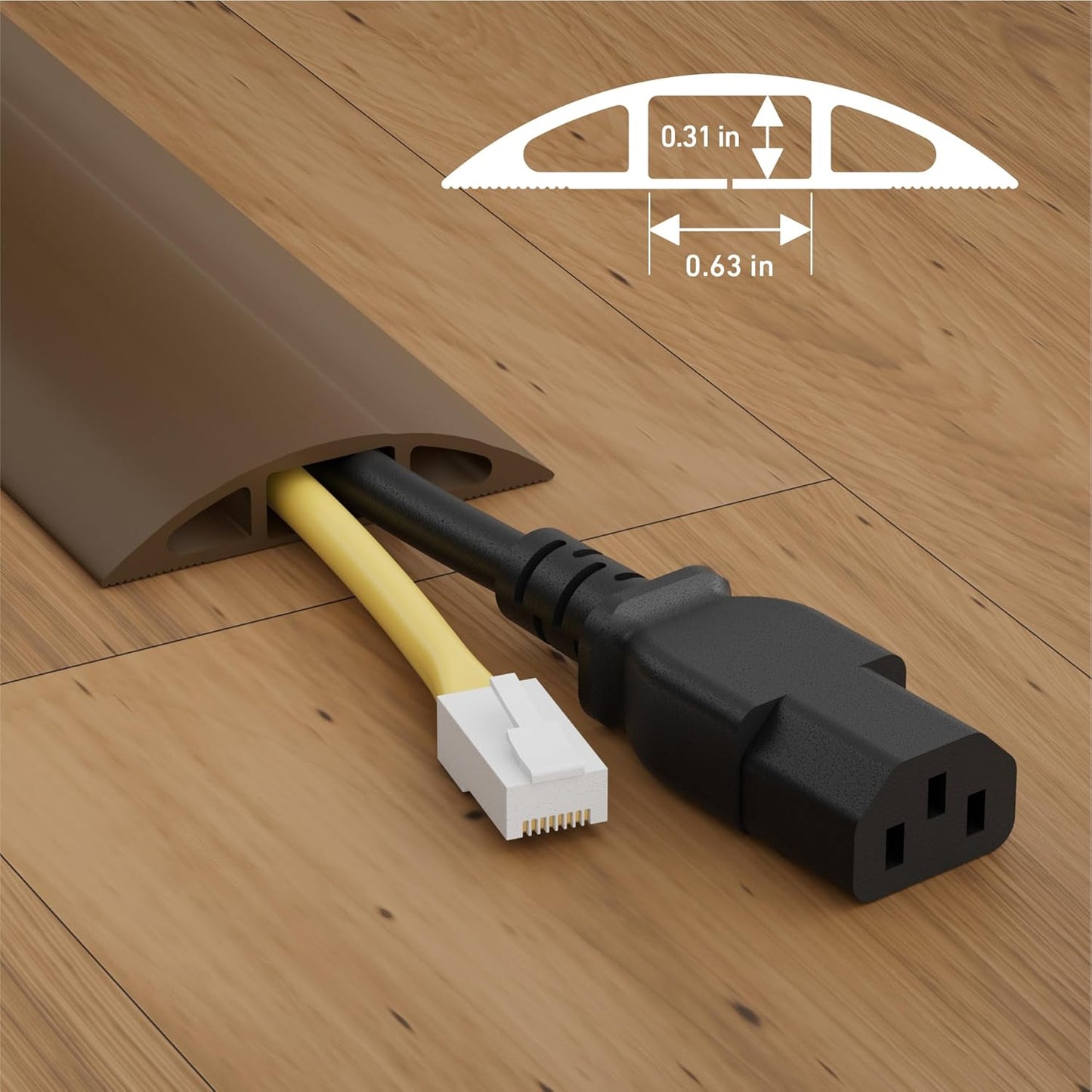 D-Line 30ft Floor Cord Cover, Floor Cable Protector, Extension Cord Cover, Protect Wires & Prevent Cable Trips, Cable Management Solution - Cord Cavity = 0.63" (W) x 0.31" (H) - Brown