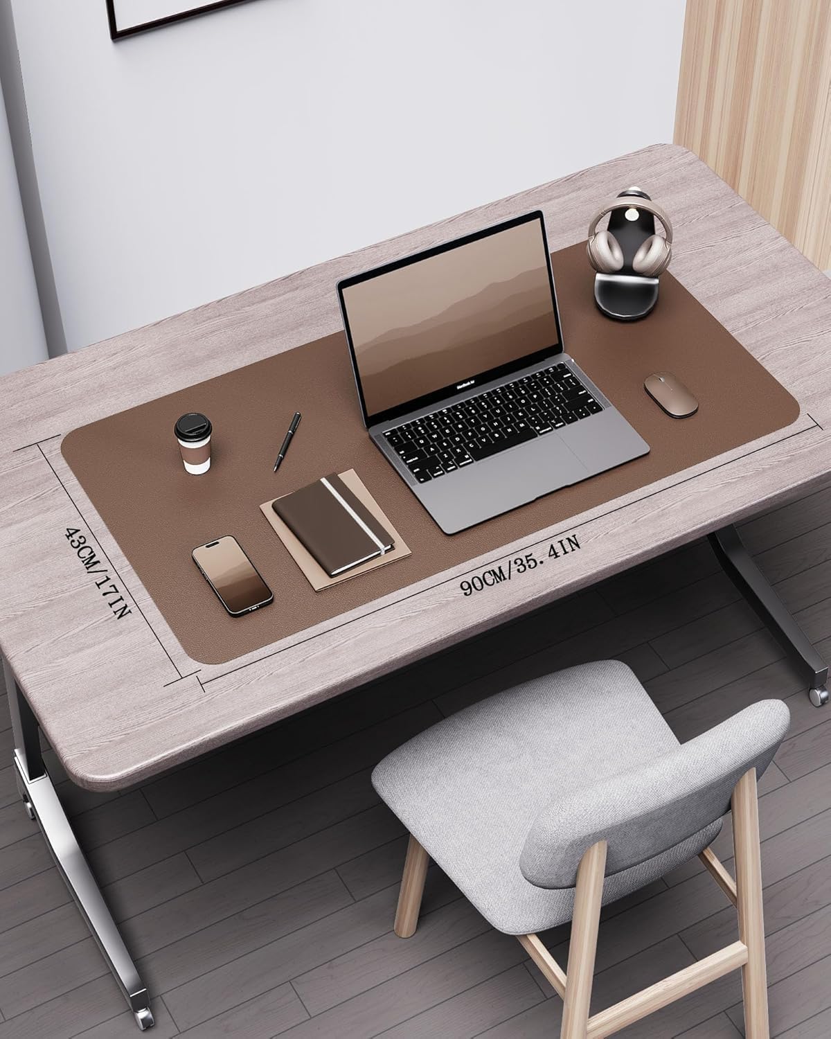 YSAGi Double-Sided Desk Pad, 35.4"x17"Leather Desk Mat, Eco Cork Desk Pad Protector,Large Mouse Pad,Waterproof Desk Blotter for Office/Home(Coffee)