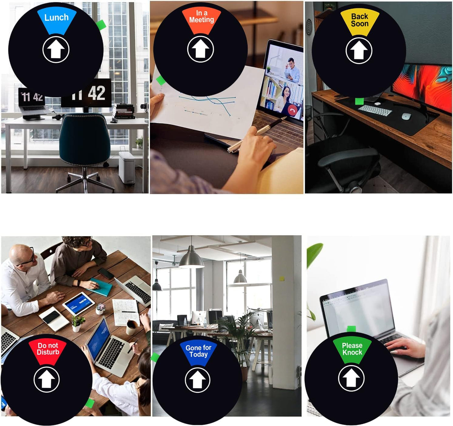 Kichwit Do Not Disturb Sign for Office Door, Lunch, Gone for Today, Back Soon, In a Meeting, Please Knock Sign, 5 Inch, Black