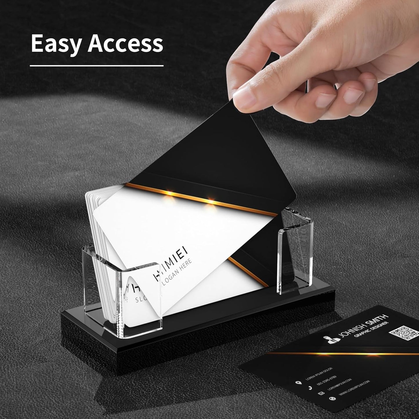 HIIMIEI Business Card Holder Acrylic: 2 Pack Business Card Display for Desk - Clear Business Card Stand for Office Reception Event Conference Room Desktop