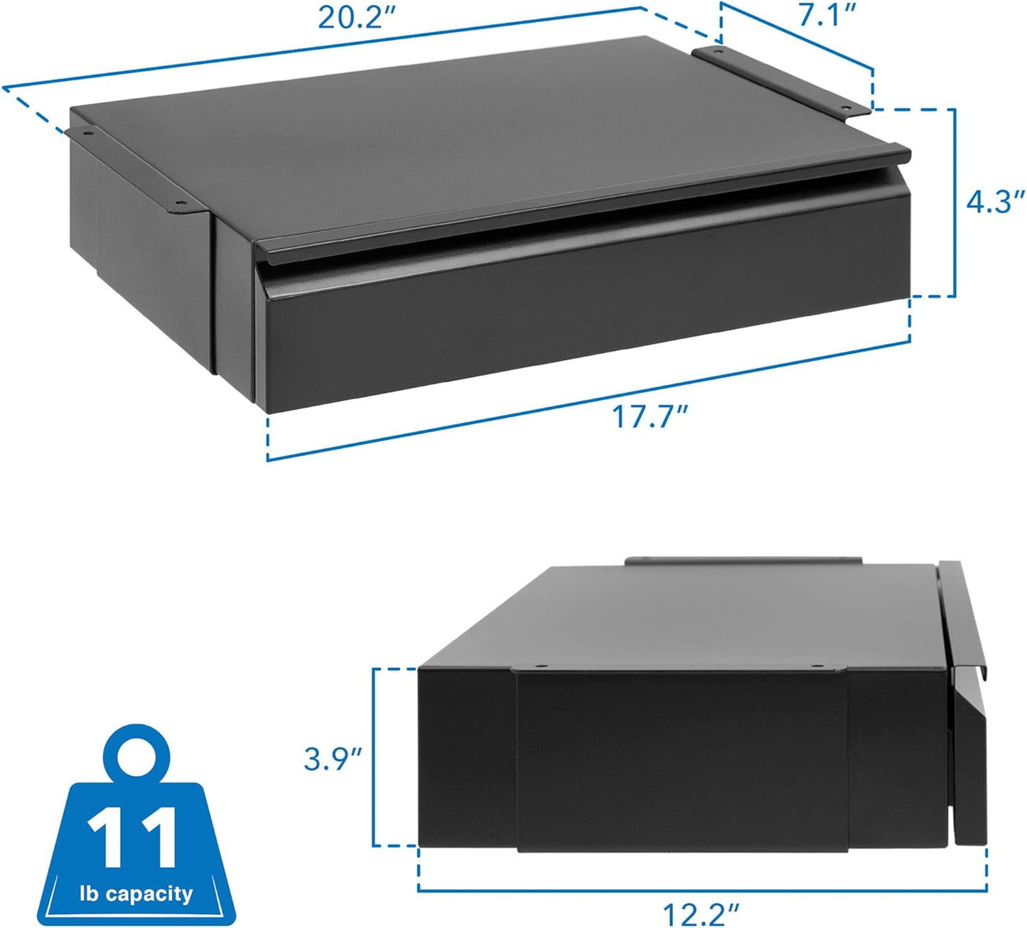 Mount-It! Under Desk Pull-Out Drawer Kit with Smooth Sliding Track | Office Storage Organizer | Mounts to Desktops Tables and Workbenches Over 0.71 Inches Thick | Matte Black