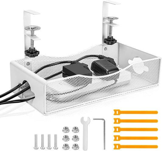 Extra Wide Under Desk Cable Management - No Drill Installation Cable Management Tray, Modern Cord Organizer for Office/Home Desk, Fits Power Strips & Wires