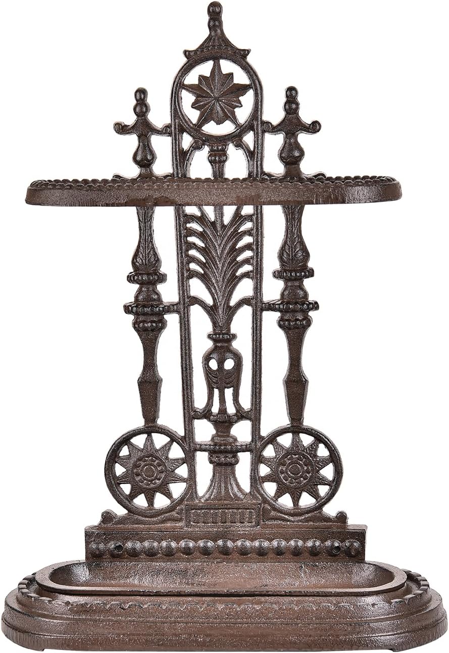 Sungmor Royal Style Cast Iron Umbrella Stand w/Detachable Drip Tray, Heavy Duty Rustic Umbrella Holder for Entryway,Front Door,Hallway,Outside Porch, Decorative Freestanding Umbrella Rack Organizer