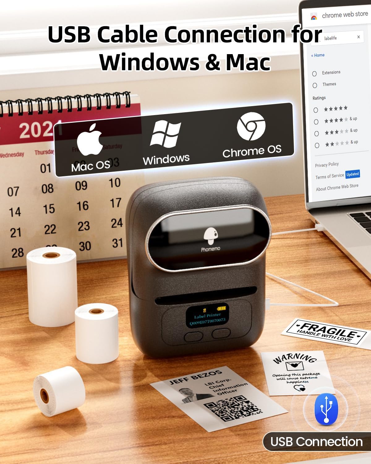 Phomemo M110 Label Makers- with 3 Rolls Labels, Barcode Label Printer Thermal Bluetooth Portable Printer for Small Business, Address, Logo, Clothing, Mailing, Sticker Printers for Phone & PC, Gray